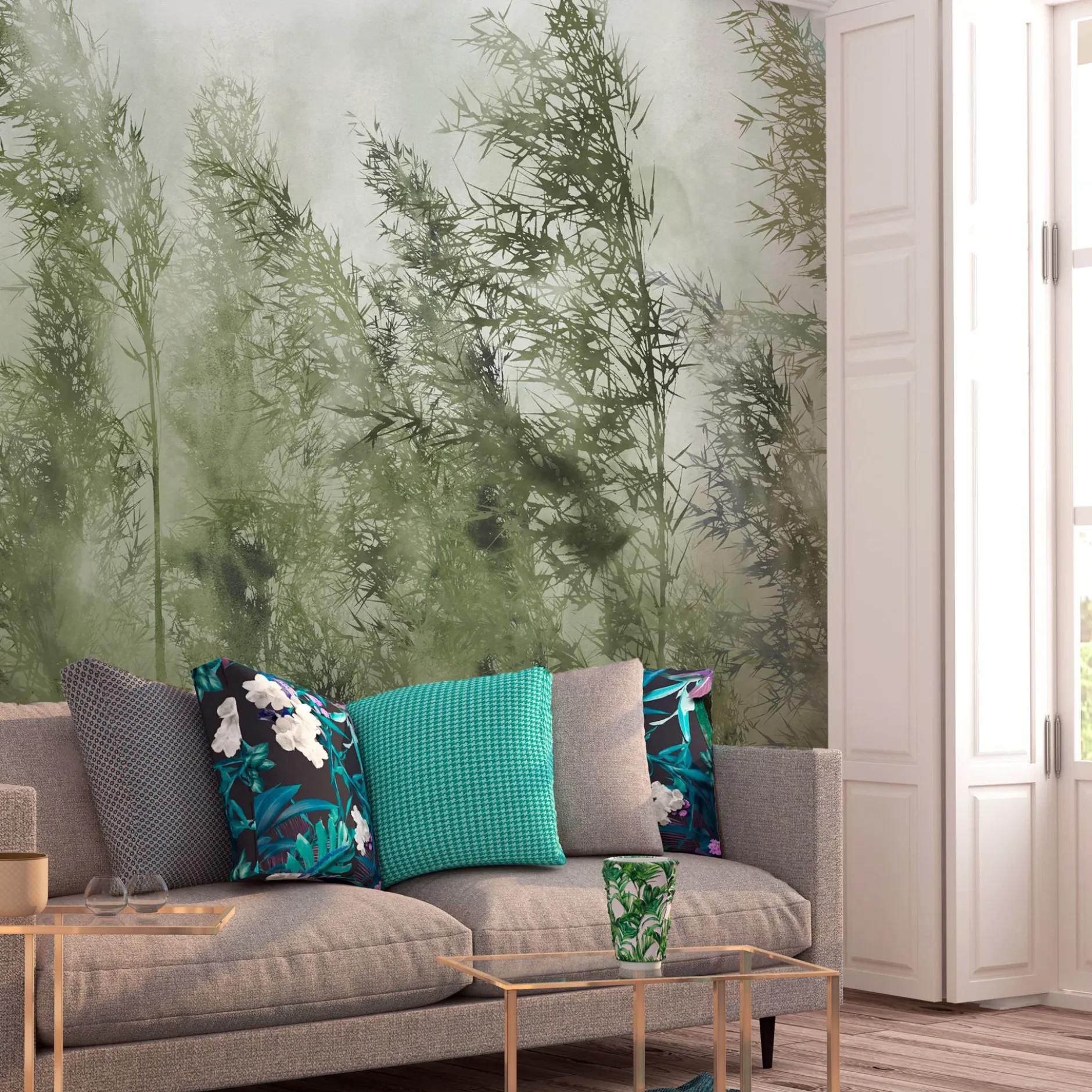 Selbstklebende Tapete 'Tall Grasses - Green'