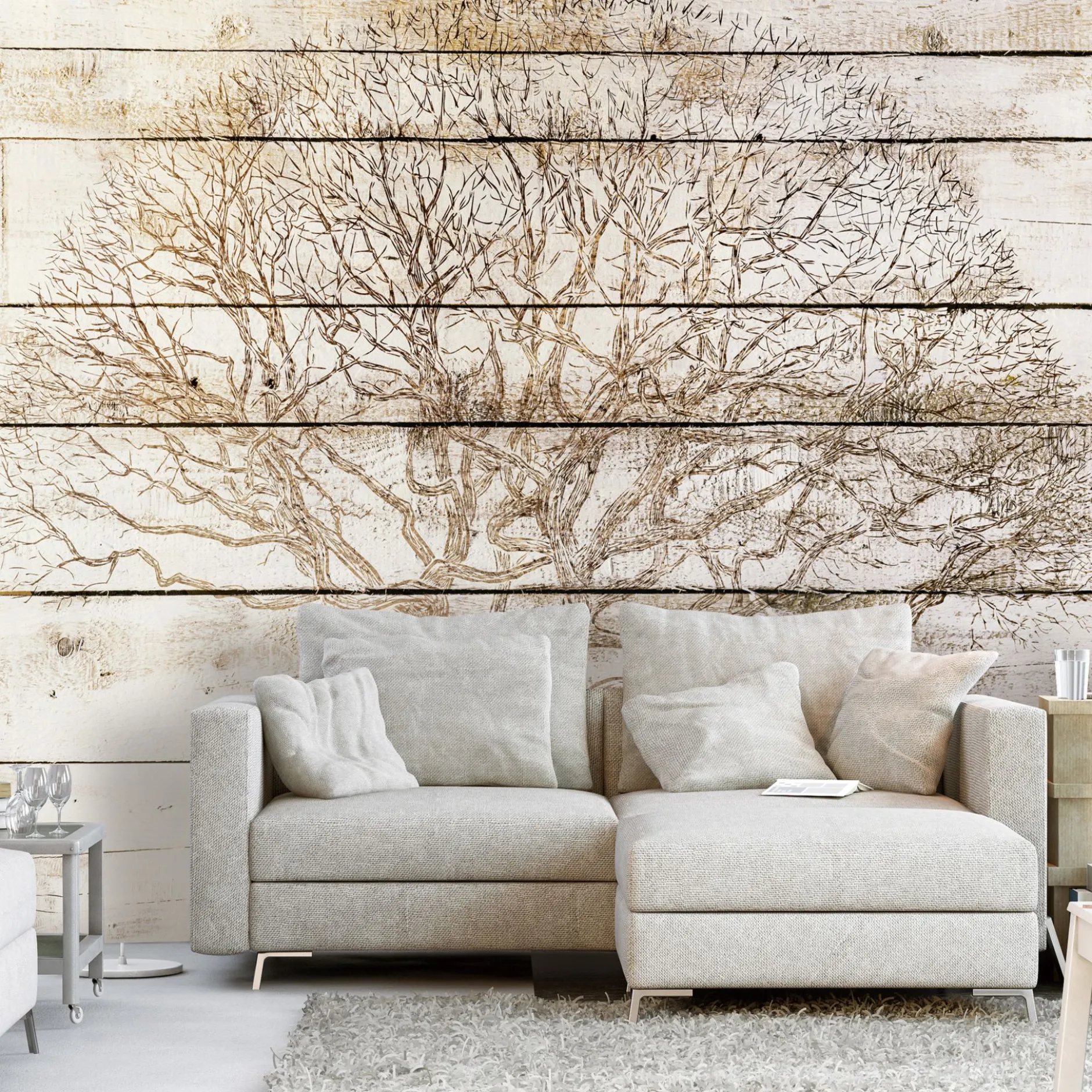 Selbstklebende Tapete 'Tree on Boards'