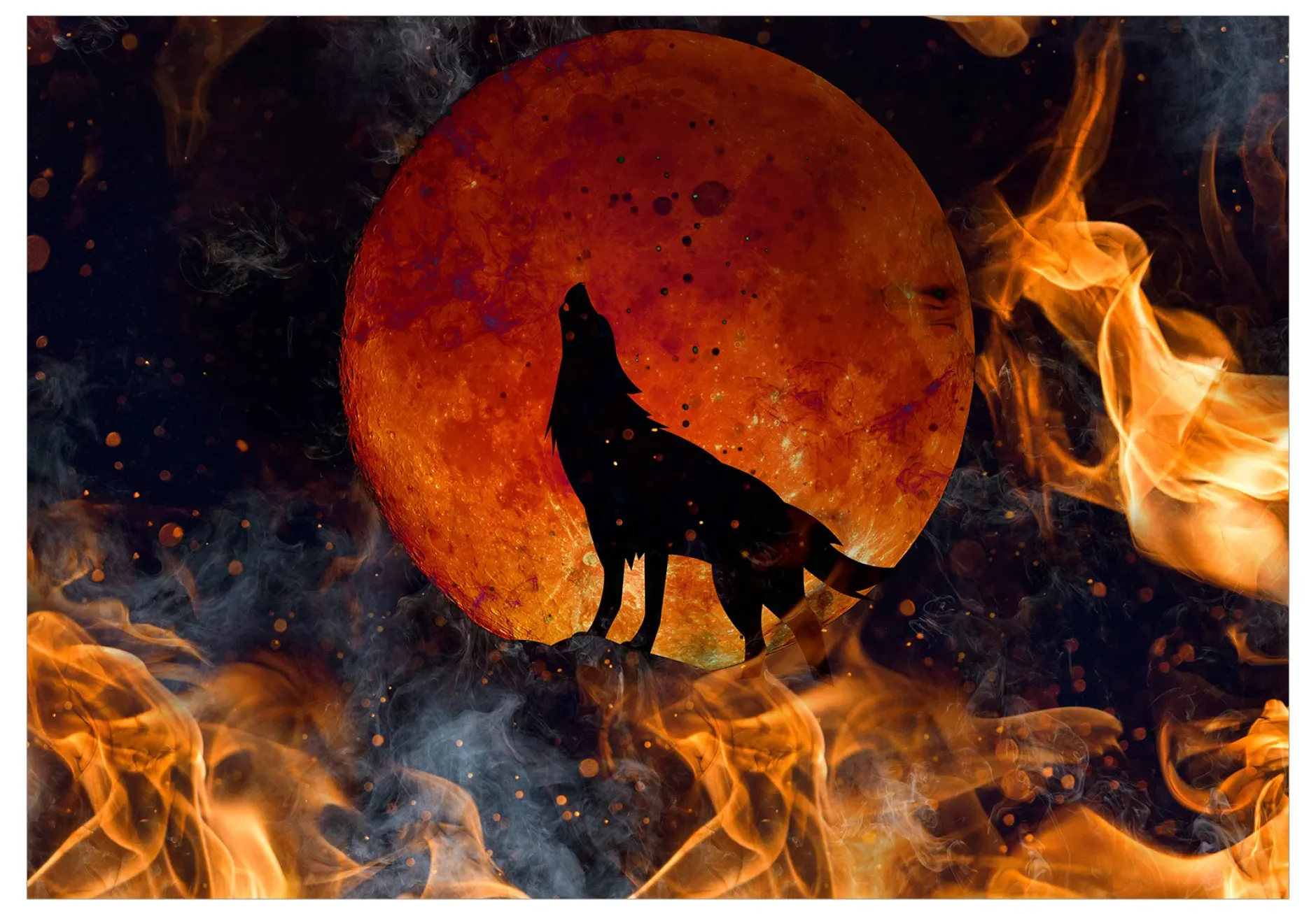 Selbstklebende Tapete 'Wolf on Fire'