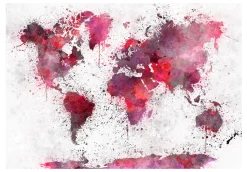 Selbstklebende Tapete 'World Map: Red Watercolors'