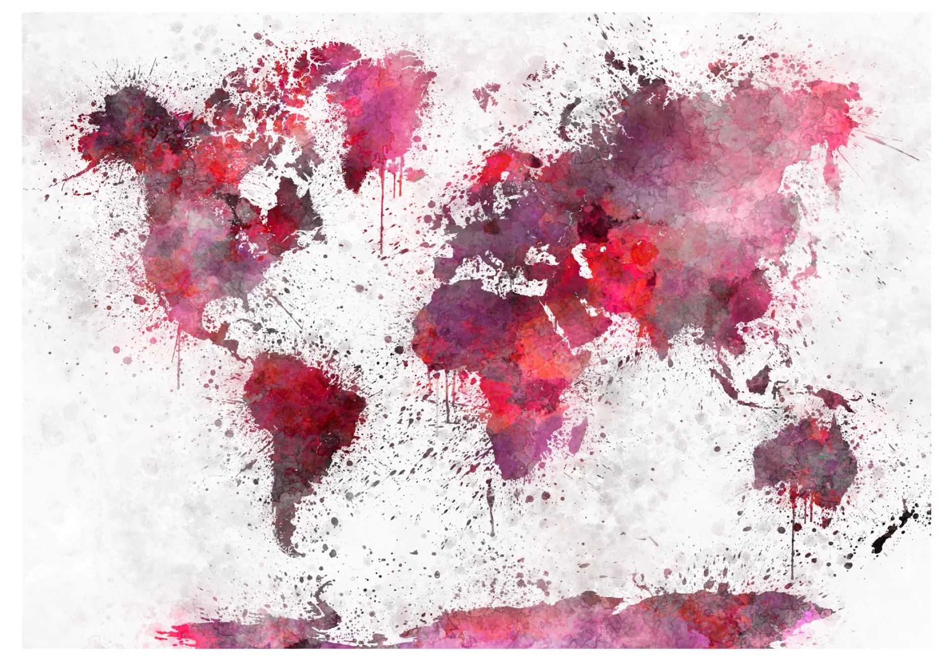 Selbstklebende Tapete 'World Map: Red Watercolors'