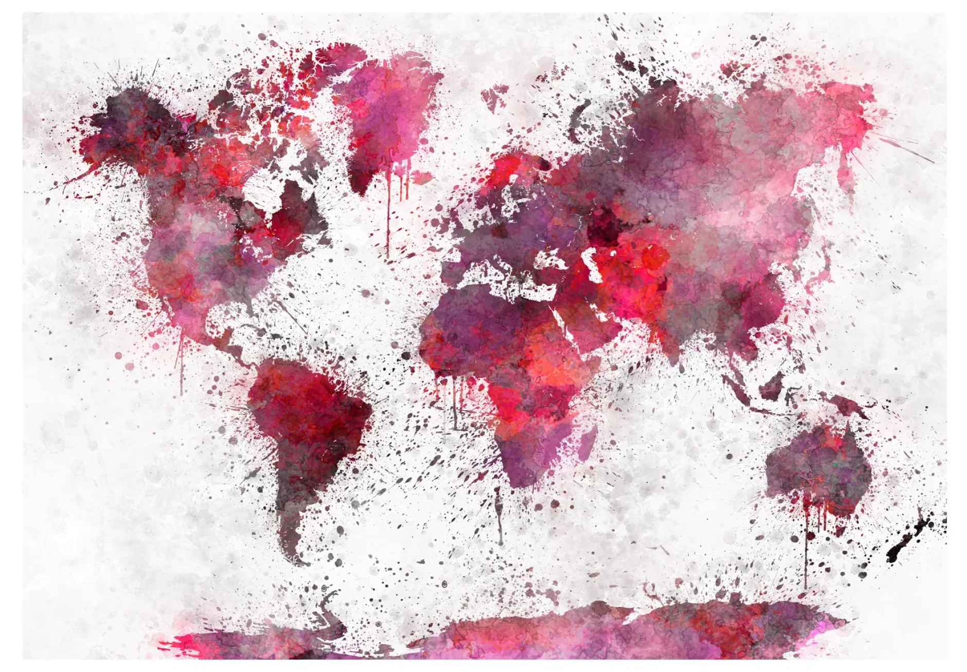 Selbstklebende Tapete 'World Map: Red Watercolors'