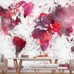 Selbstklebende Tapete 'World Map: Red Watercolors'