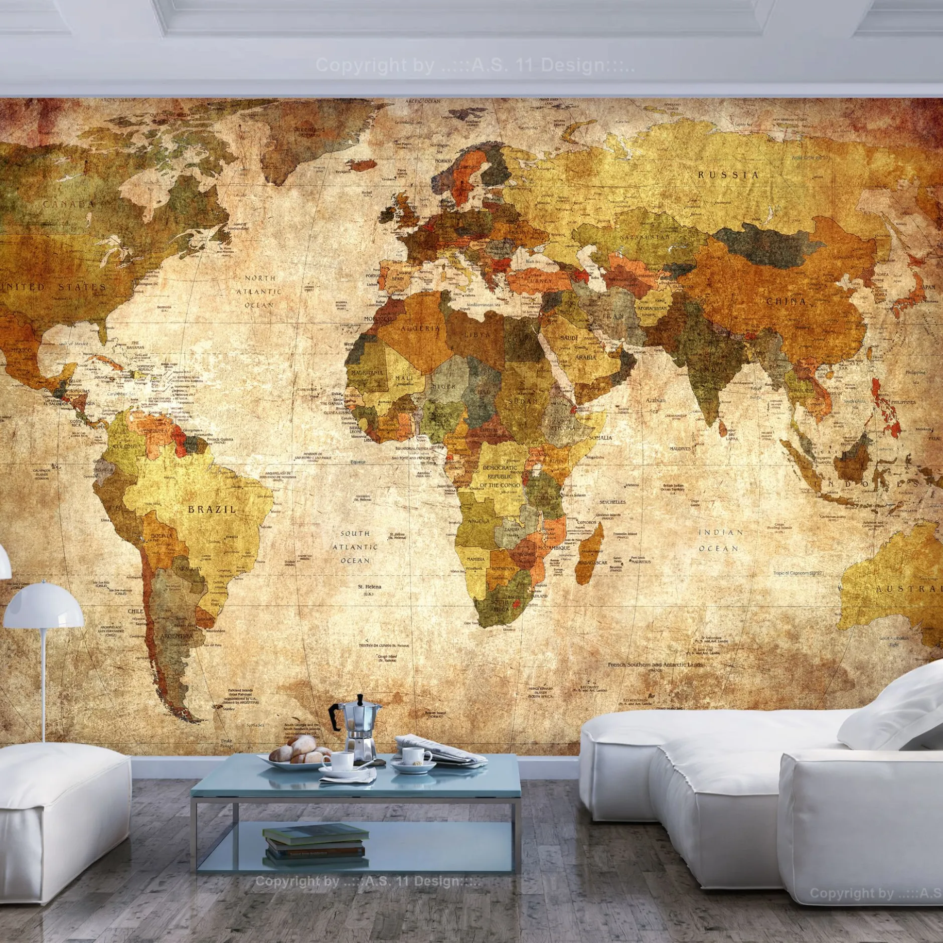 Tapete 'Alte Weltkarte in Beige'