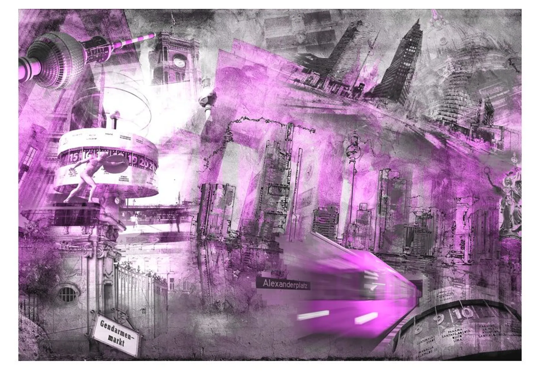 Tapete 'Berlin - Collage (violett)'