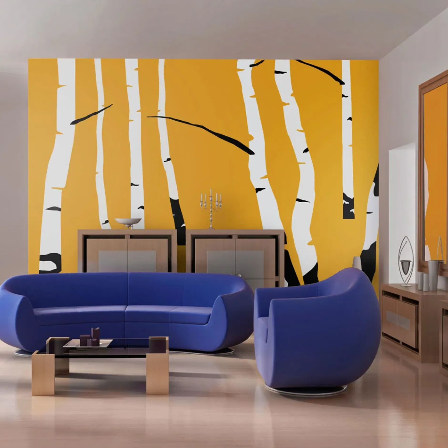 Tapete 'Birches on the orange background'