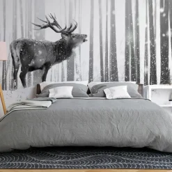Tapete 'Deer in the Snow (Black and White)'