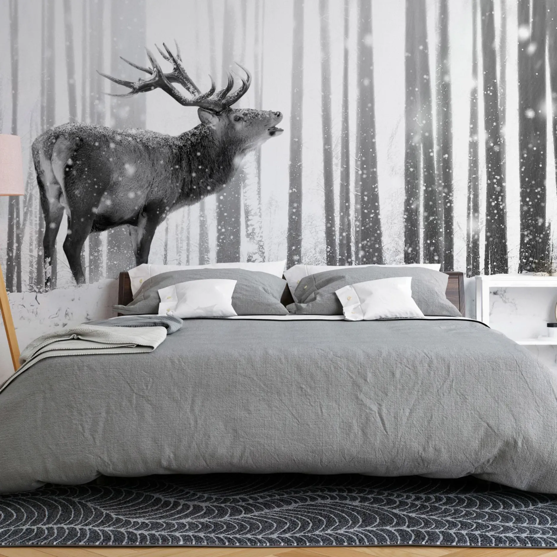 Tapete 'Deer in the Snow (Black and White)'