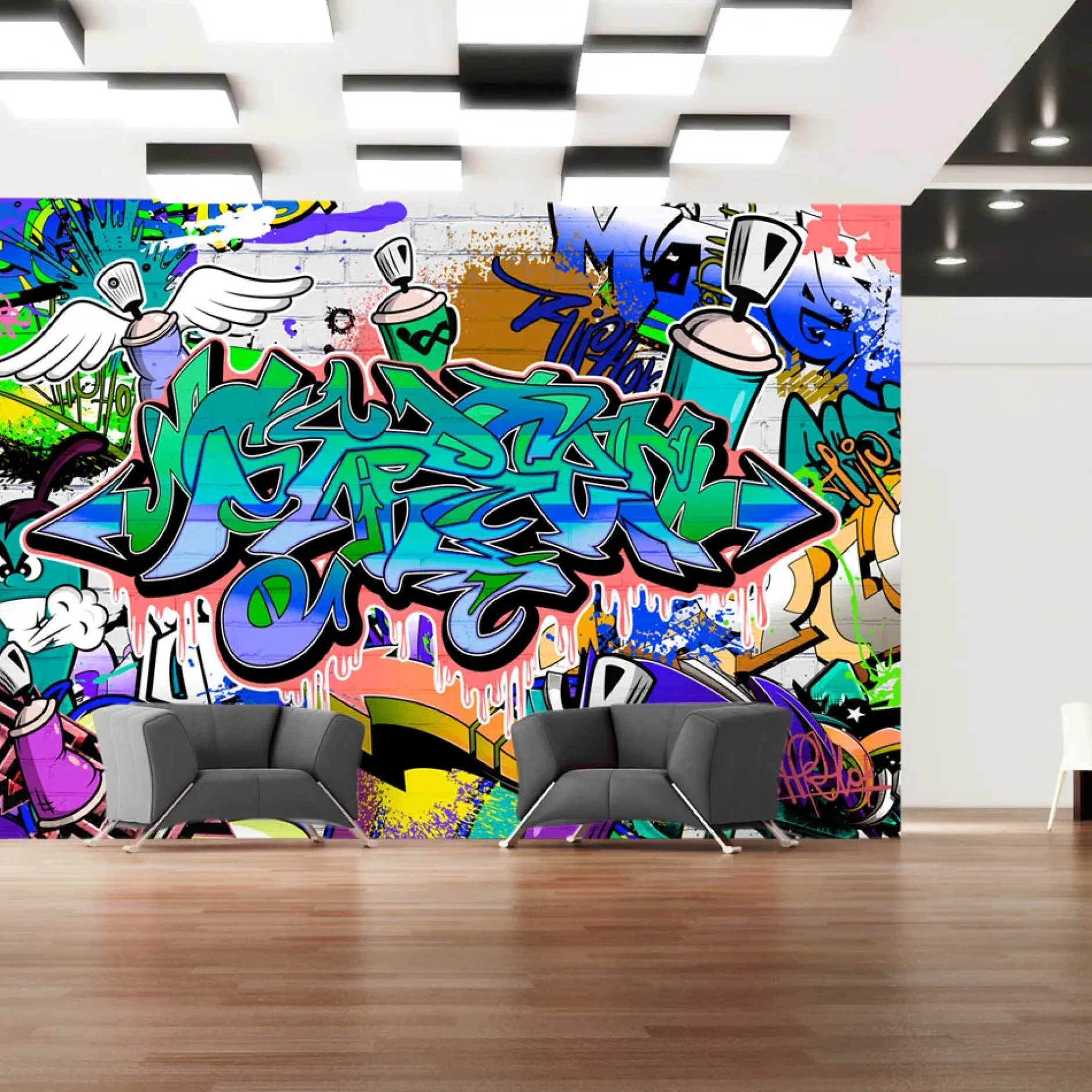 Tapete 'Graffiti: blaues Thema'