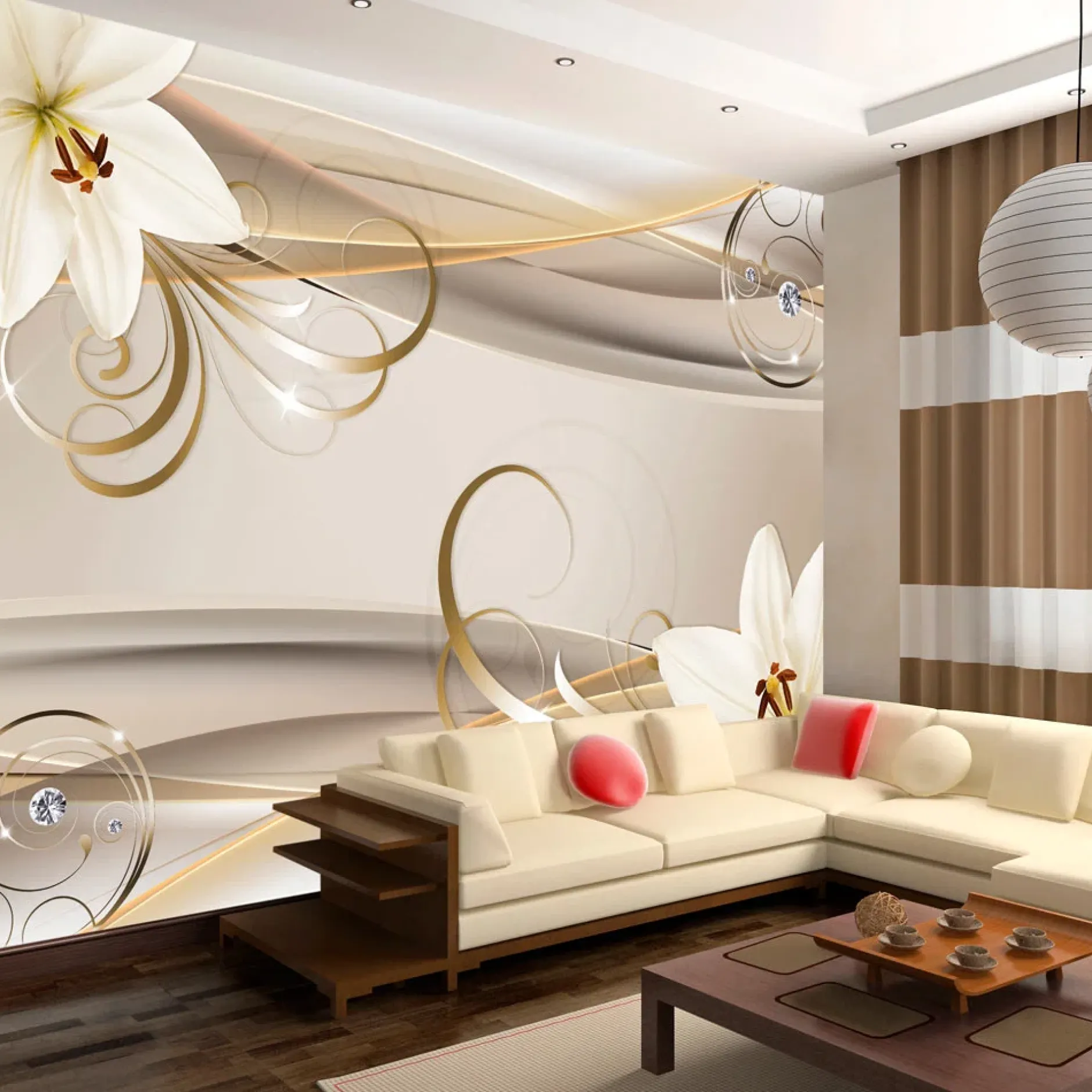 Tapete 'Lilies and The Gold Spirals'
