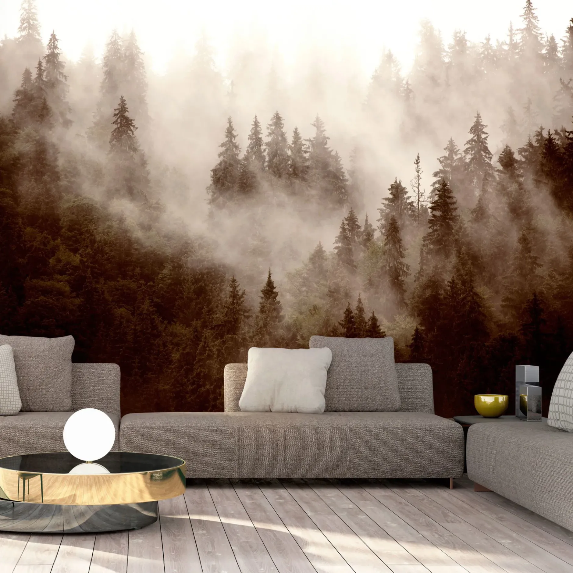 Tapete 'Mountain Forest (Sepia)'