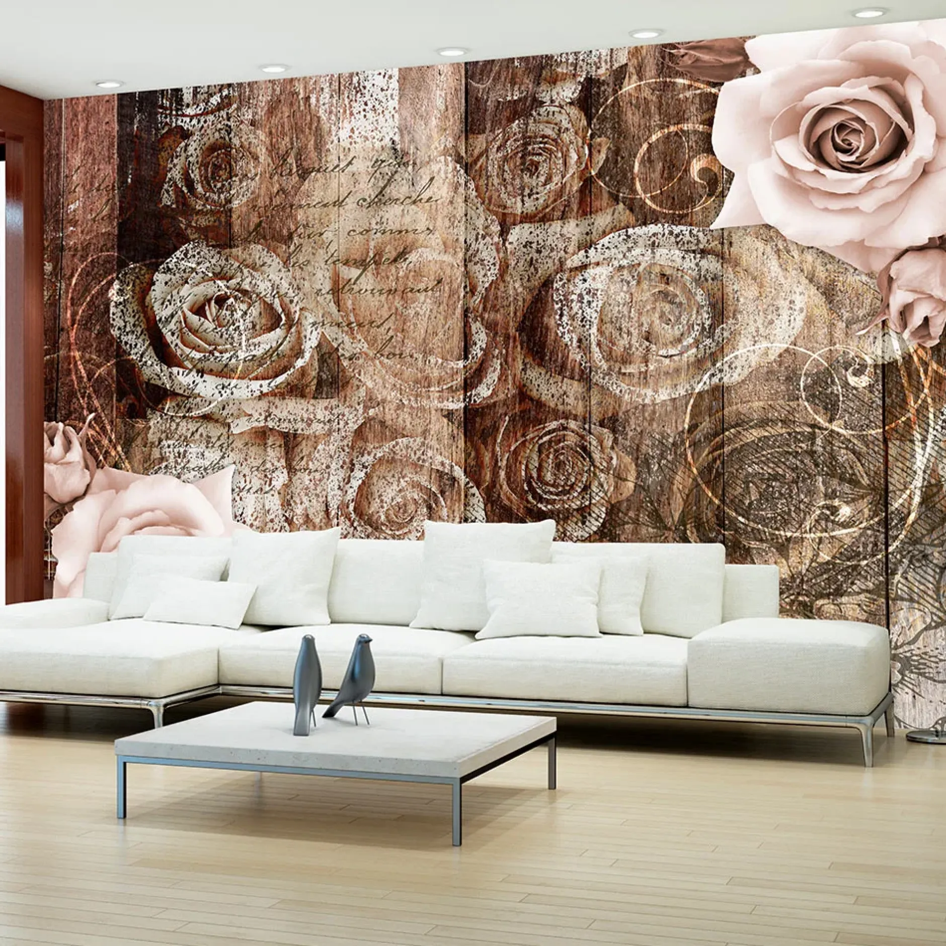 Tapete 'Old Wood & Roses'