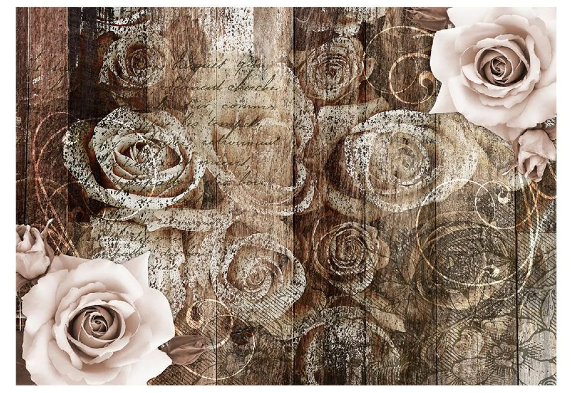Tapete 'Old Wood & Roses'