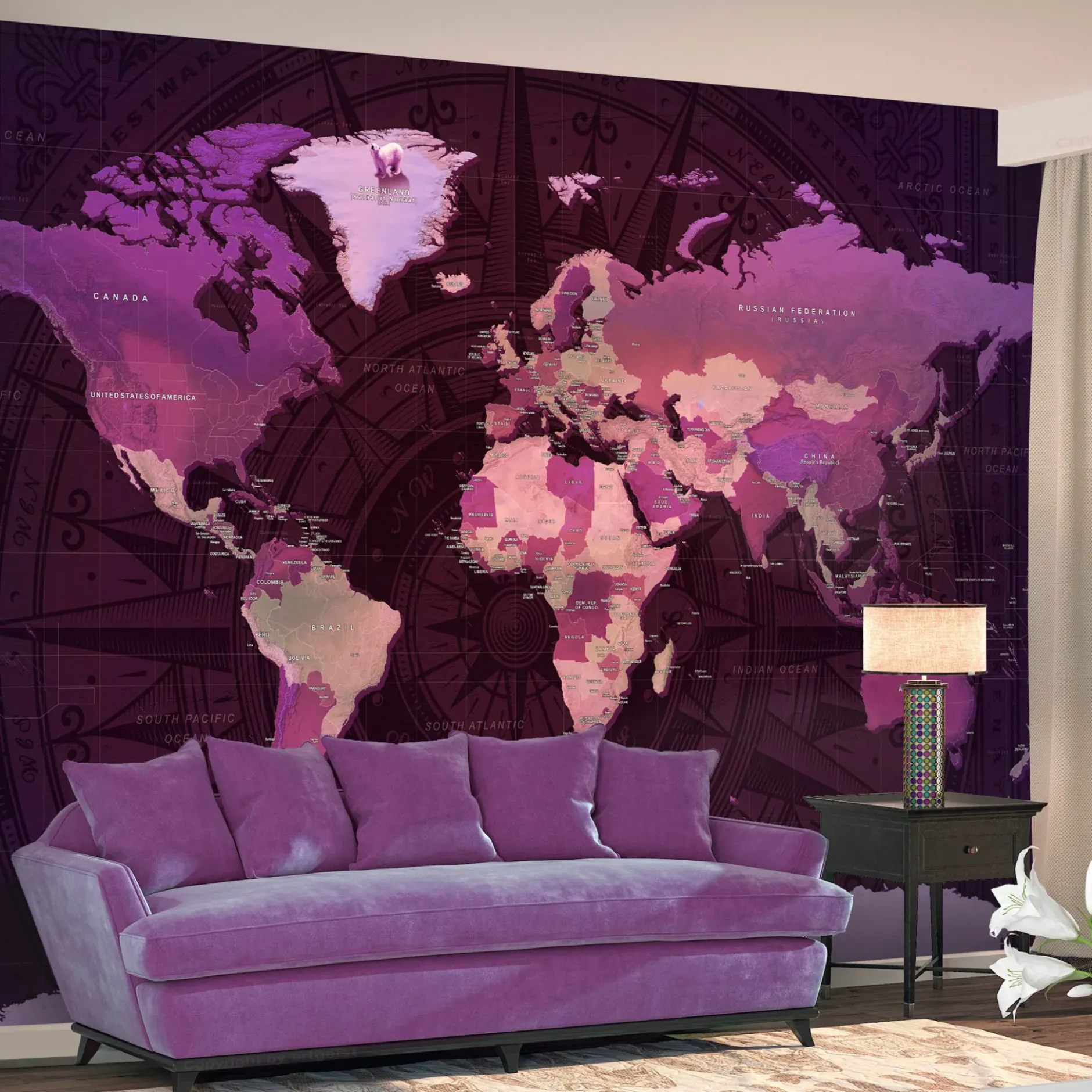 Tapete 'Purple World Map'