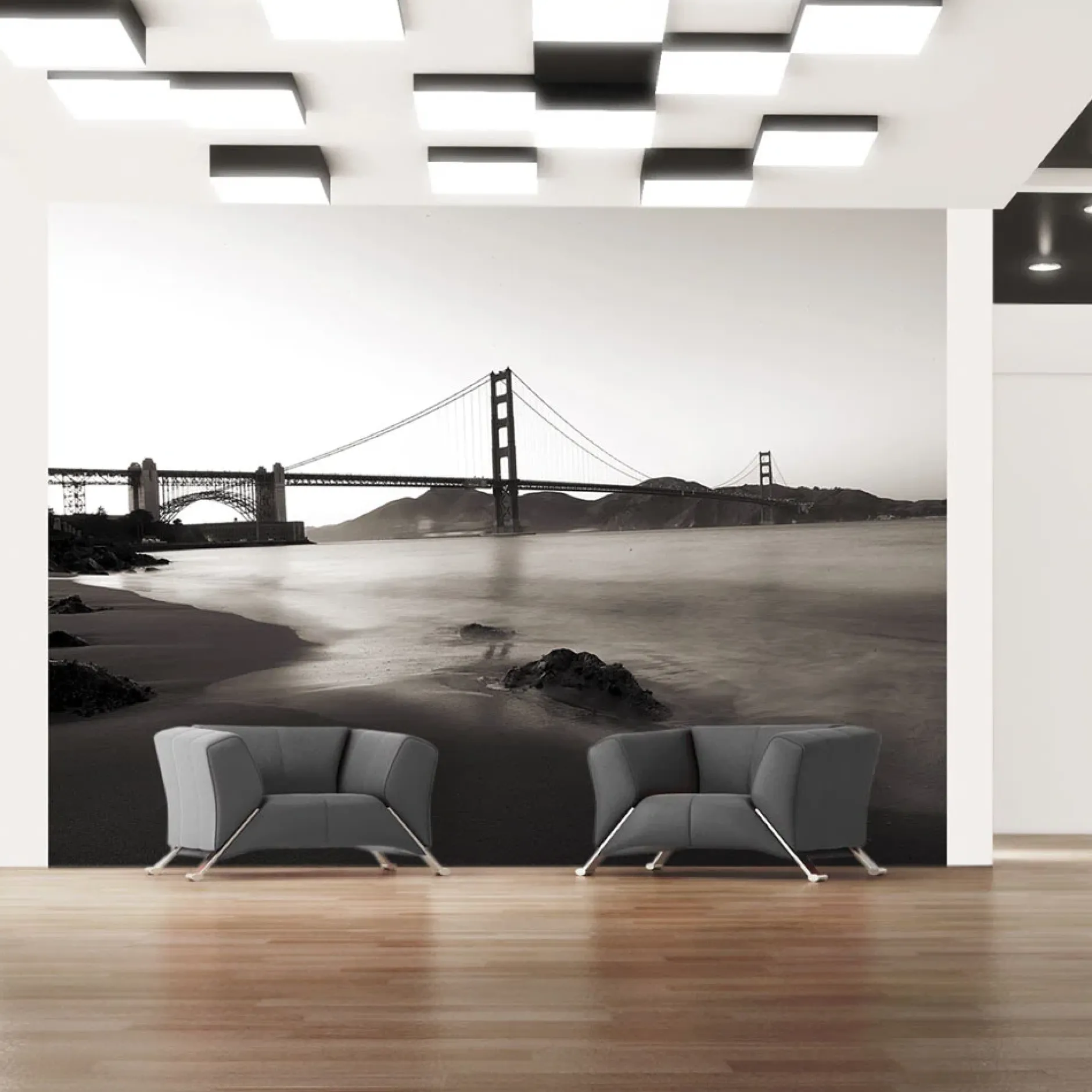 Tapete 'San Francisco: Golden Gate in Schwarz und Weiß'