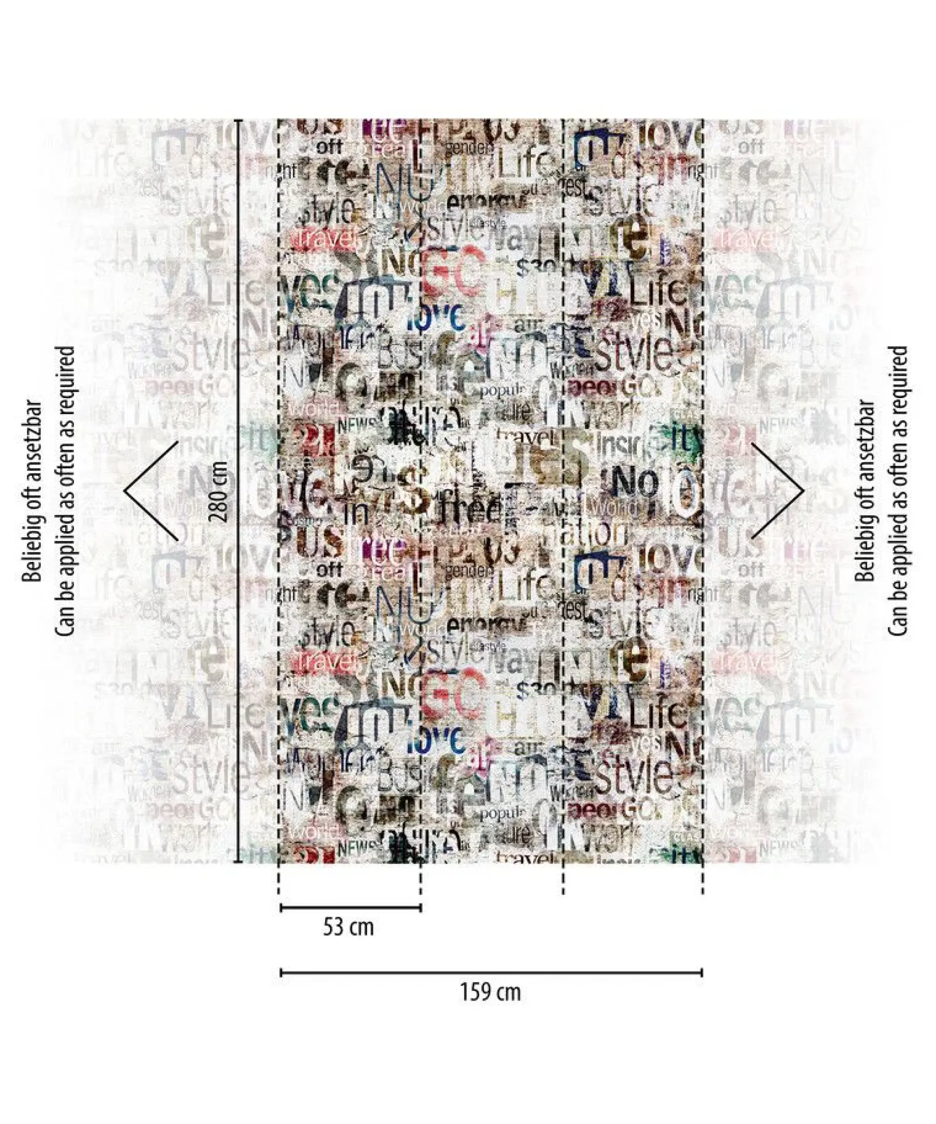 Tapete 'Text Collage' 159x280cm