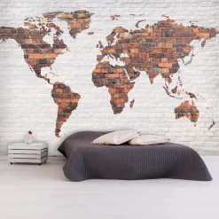 Tapete 'World Map: Brick Wall'