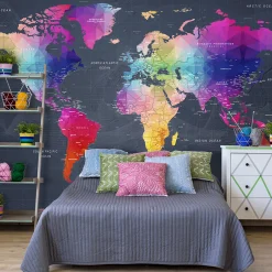Tapete 'World Map: Colourful Crystals'