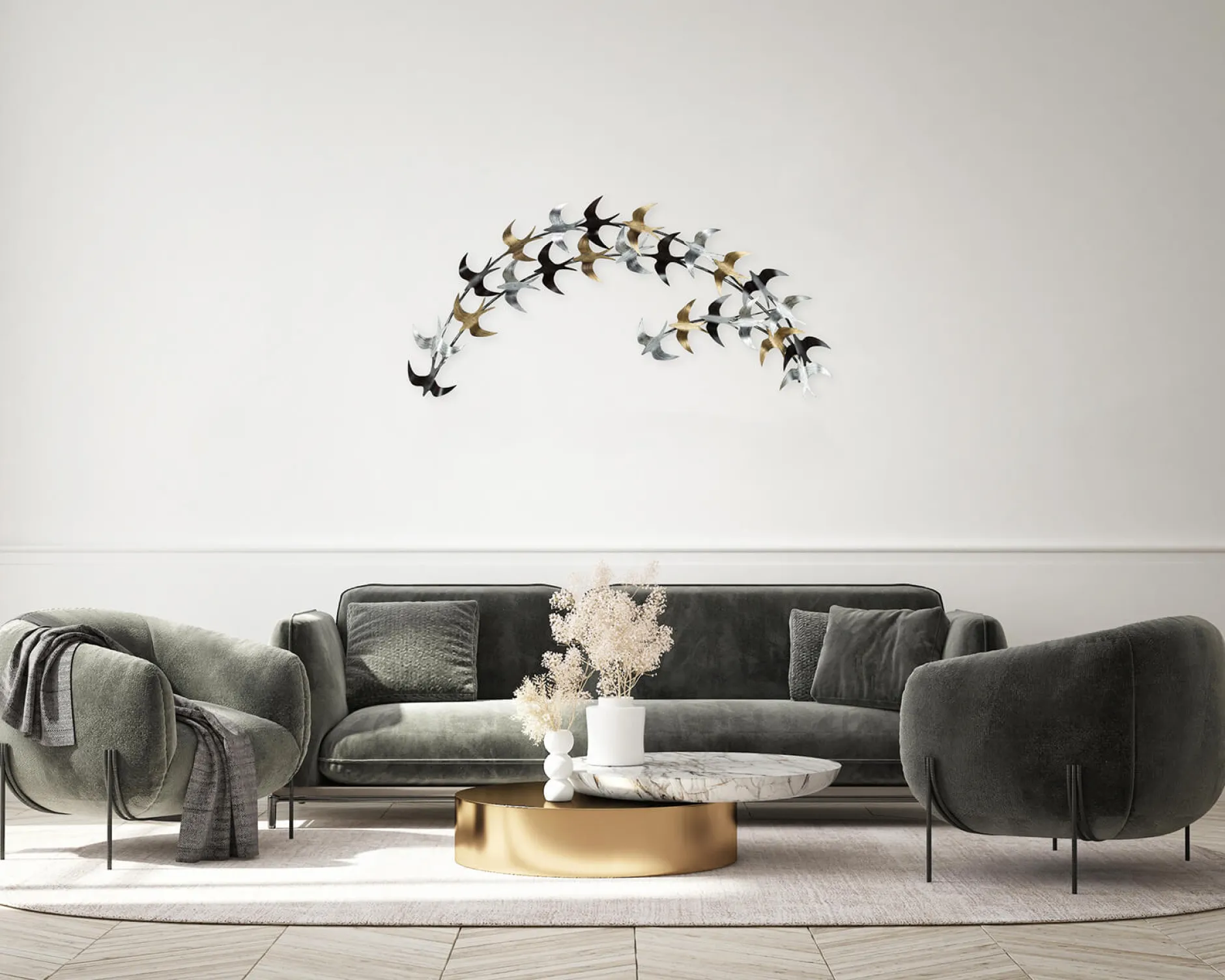 Wanddeko Metall 'Ankunft der Schwalben' 128x60x9cm