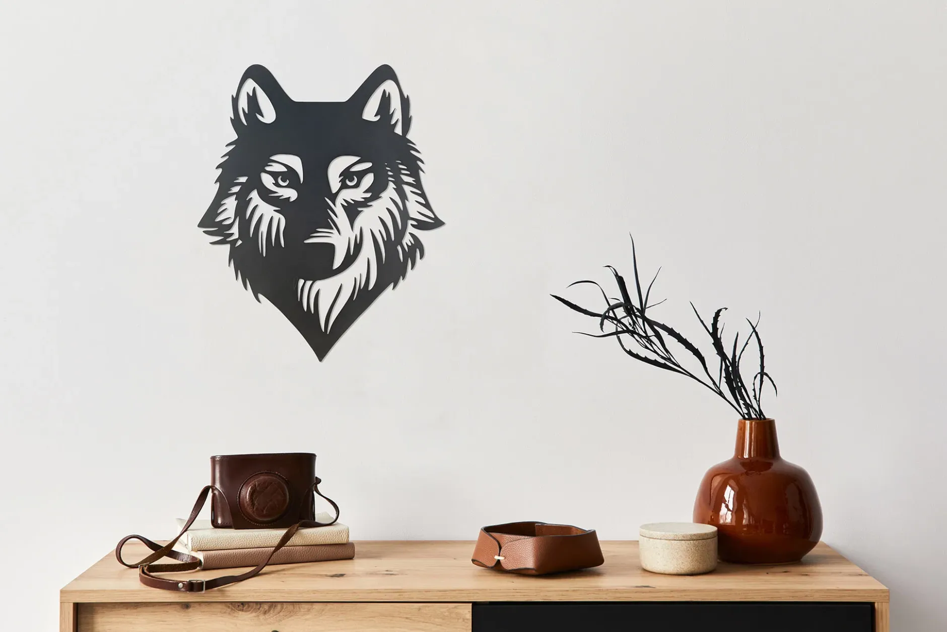 Wanddeko Metall 'Geschichte des Wolfs' 68x82x2cm