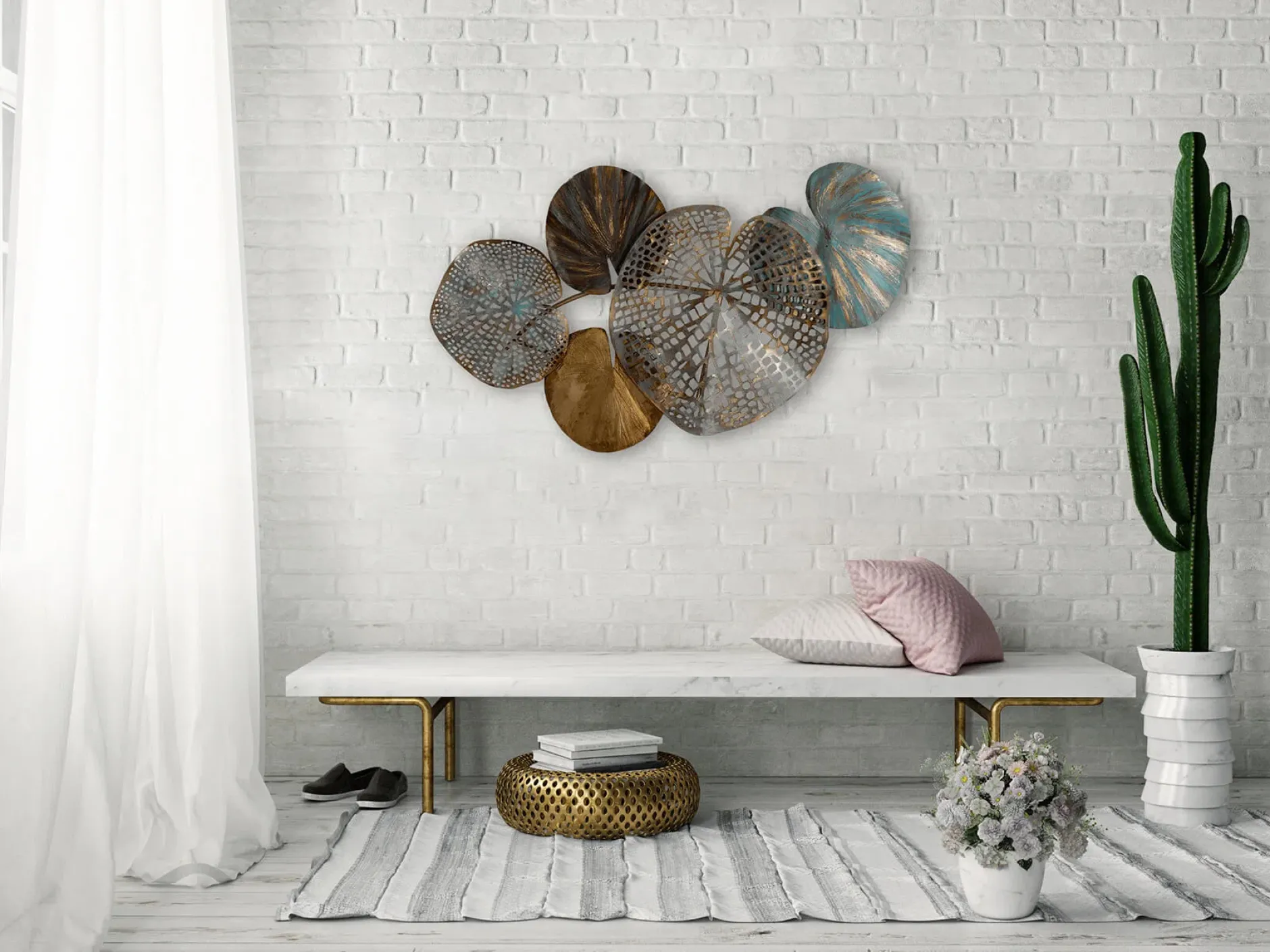 Wanddeko Metall 'Gilded Water Lilies' 100x60x4cm