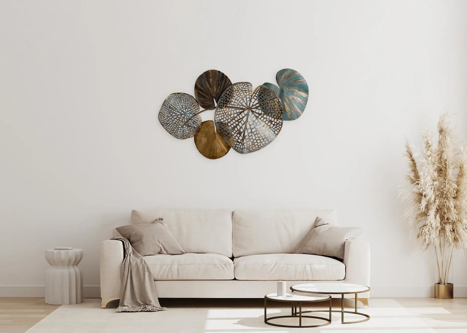 Wanddeko Metall 'Gilded Water Lilies' 100x60x4cm
