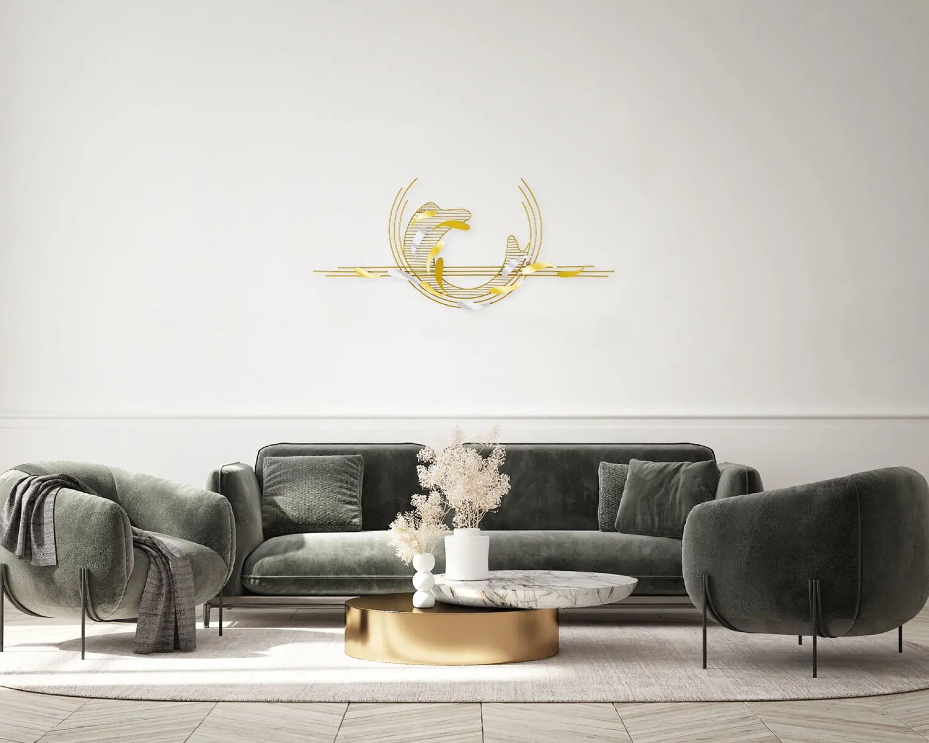 Wanddeko Metall 'Kreislauf der Fische' 121x53x6cm