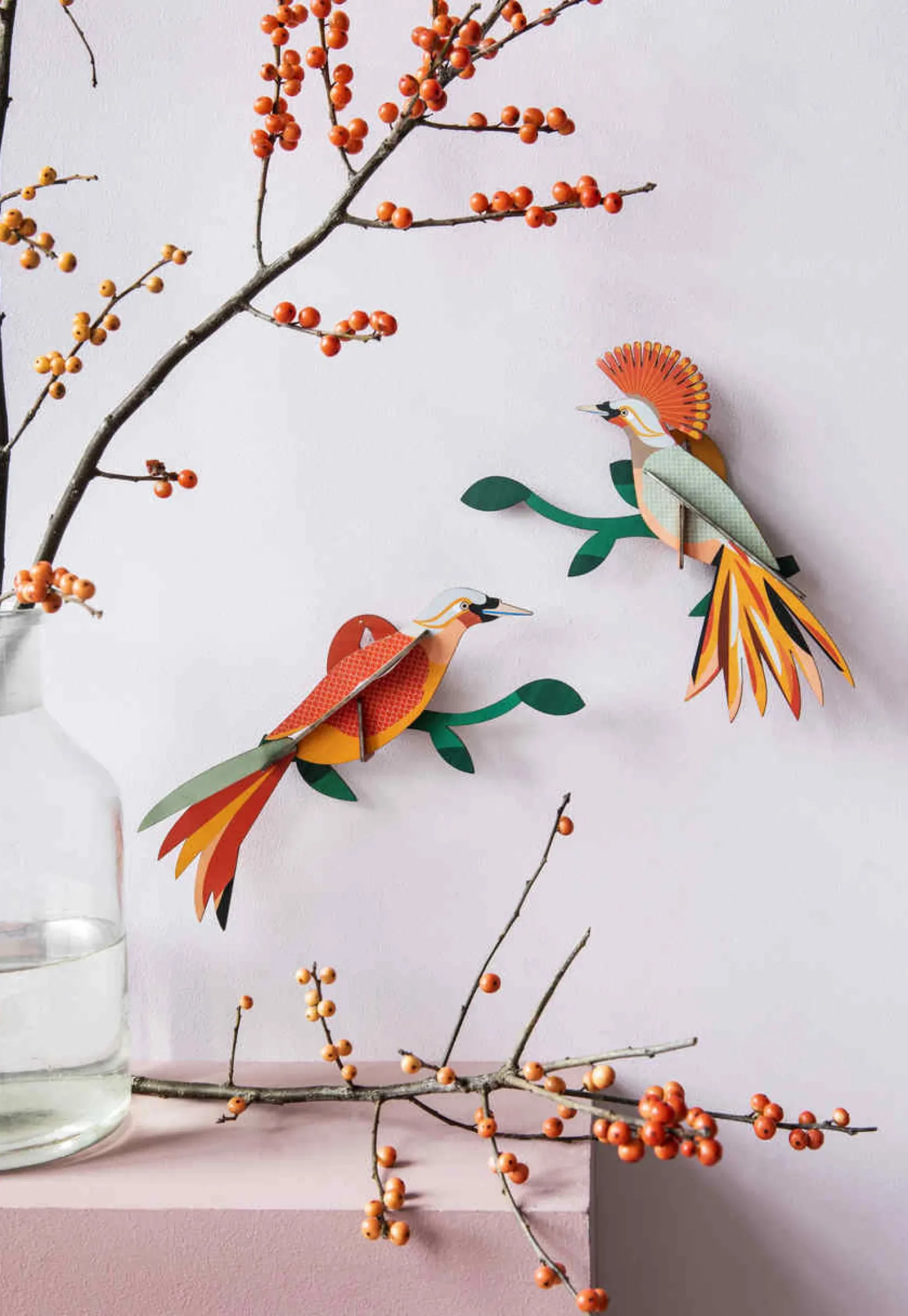 Wanddeko Papier 'Feuriges Vogel-Duo'