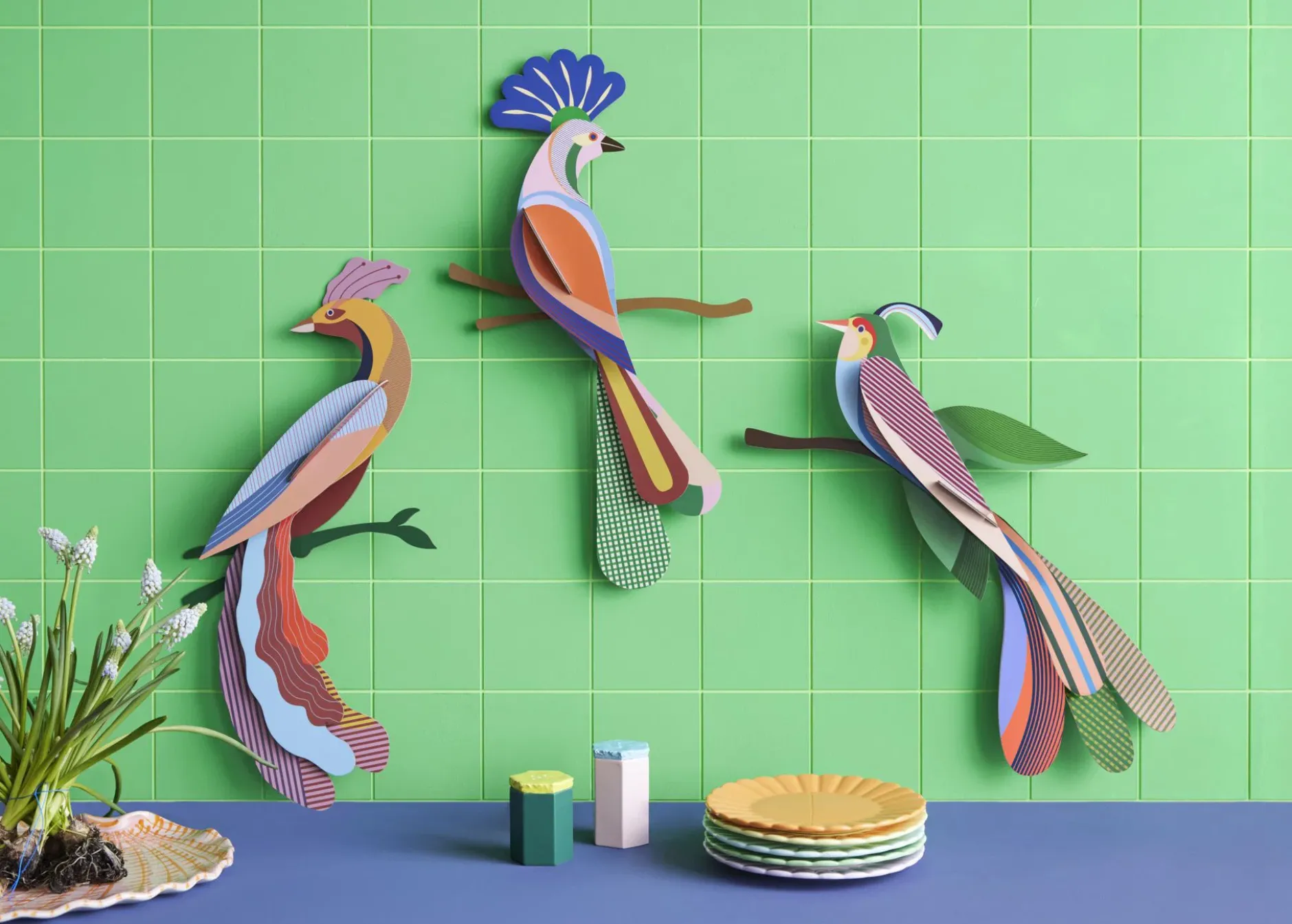 Wanddeko Papier 'Leuchtender Vogel'
