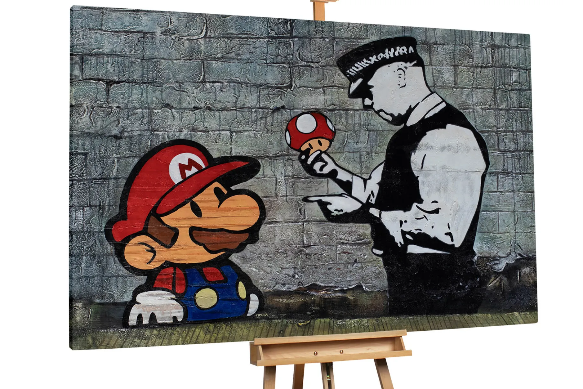 XXL Öl Gemälde 'Banksy's Mario' | Handgemaltes Unikat