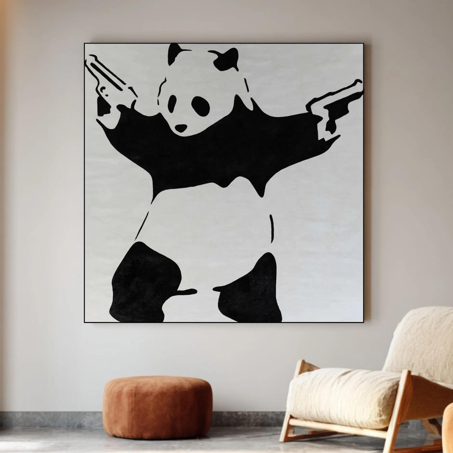 XXL Öl Gemälde 'Banksy's Panda' | Handgemaltes Unikat