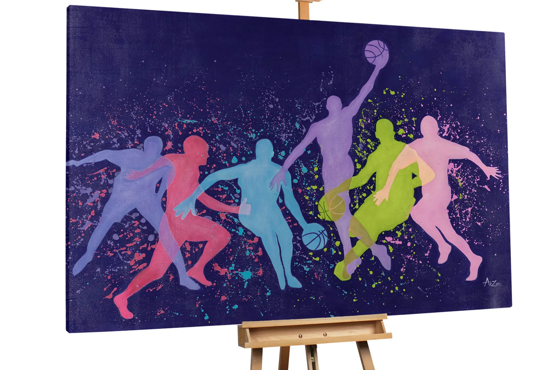 XXL Öl Gemälde 'Basketball Together' | Handgemaltes Unikat