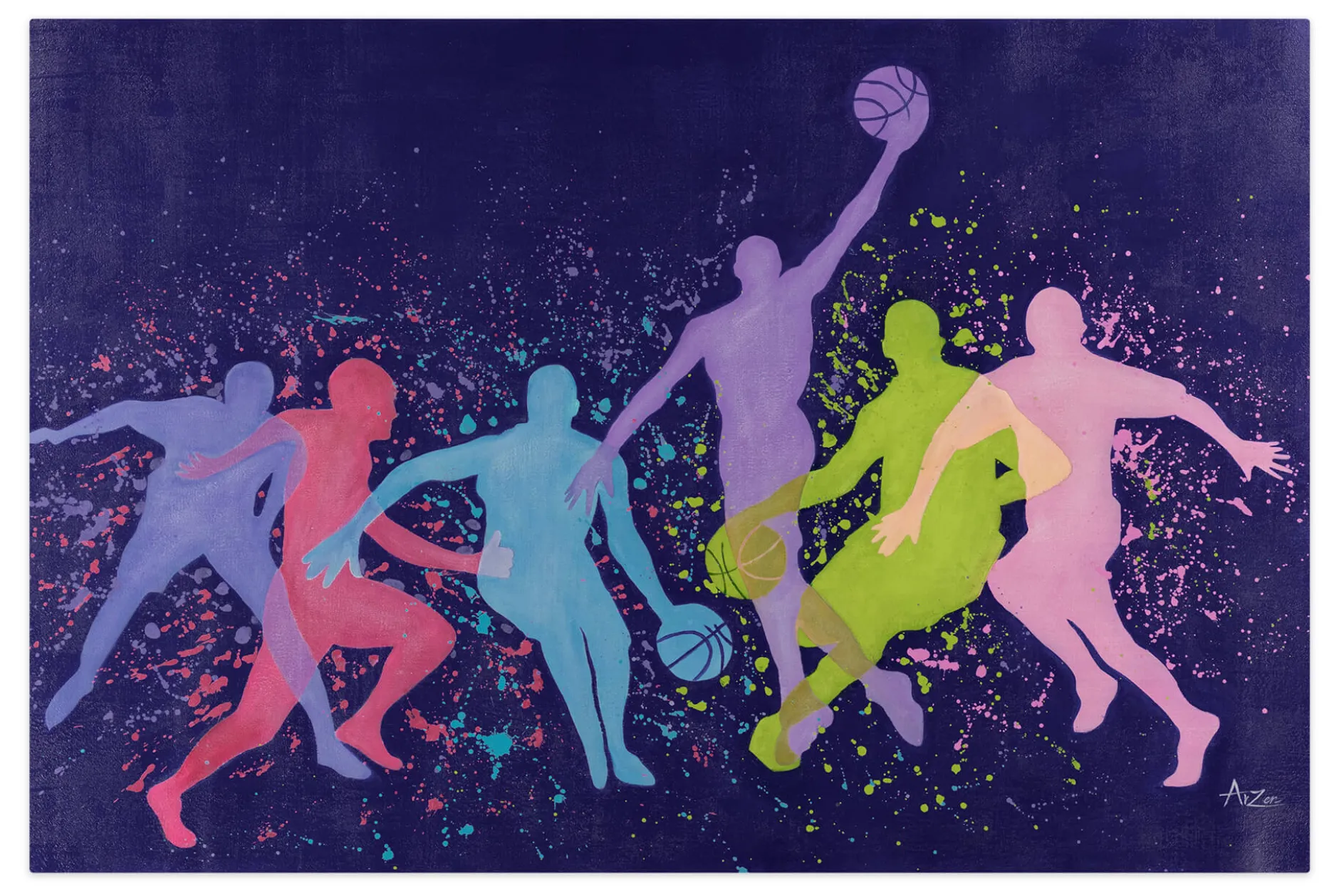 XXL Öl Gemälde 'Basketball Together' | Handgemaltes Unikat