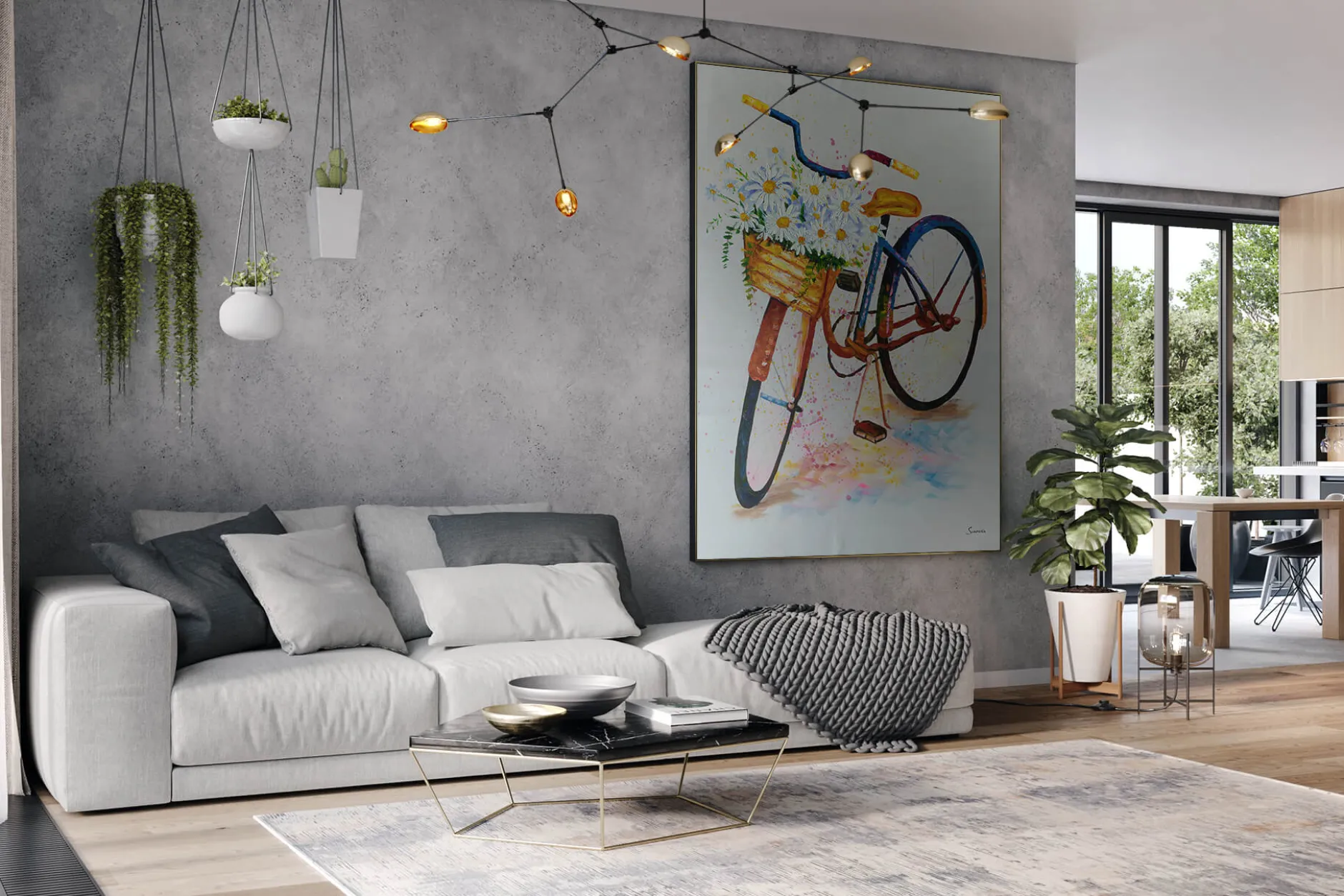 XXL Öl Gemälde 'Bicycle Tour' | Handgemaltes Unikat