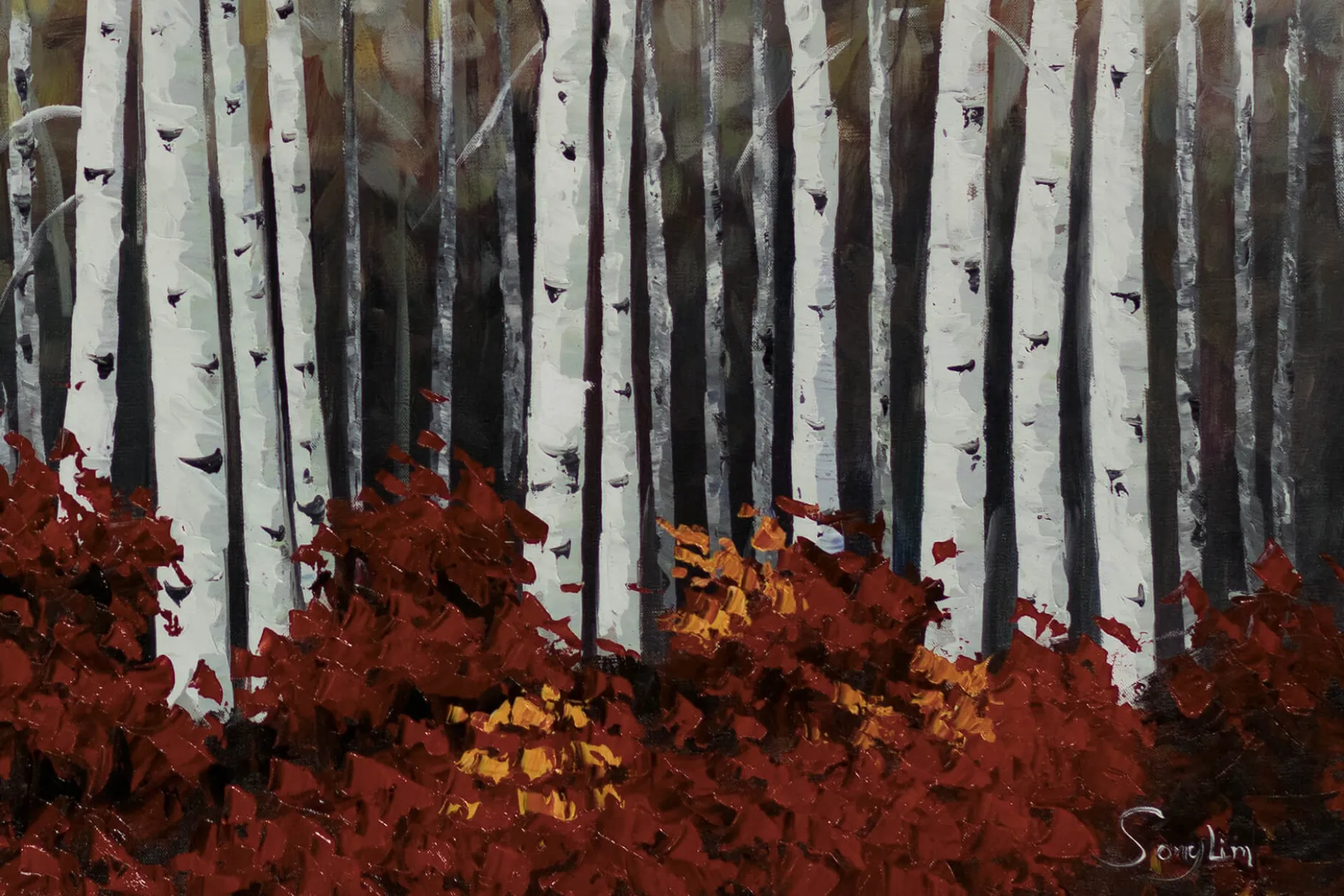 XXL Öl Gemälde 'Birch Grove' | Handgemaltes Unikat