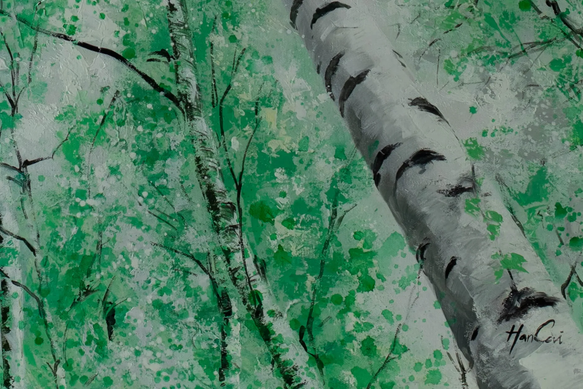 XXL Öl Gemälde 'Birch Tree Canopy' | Handgemaltes Unikat