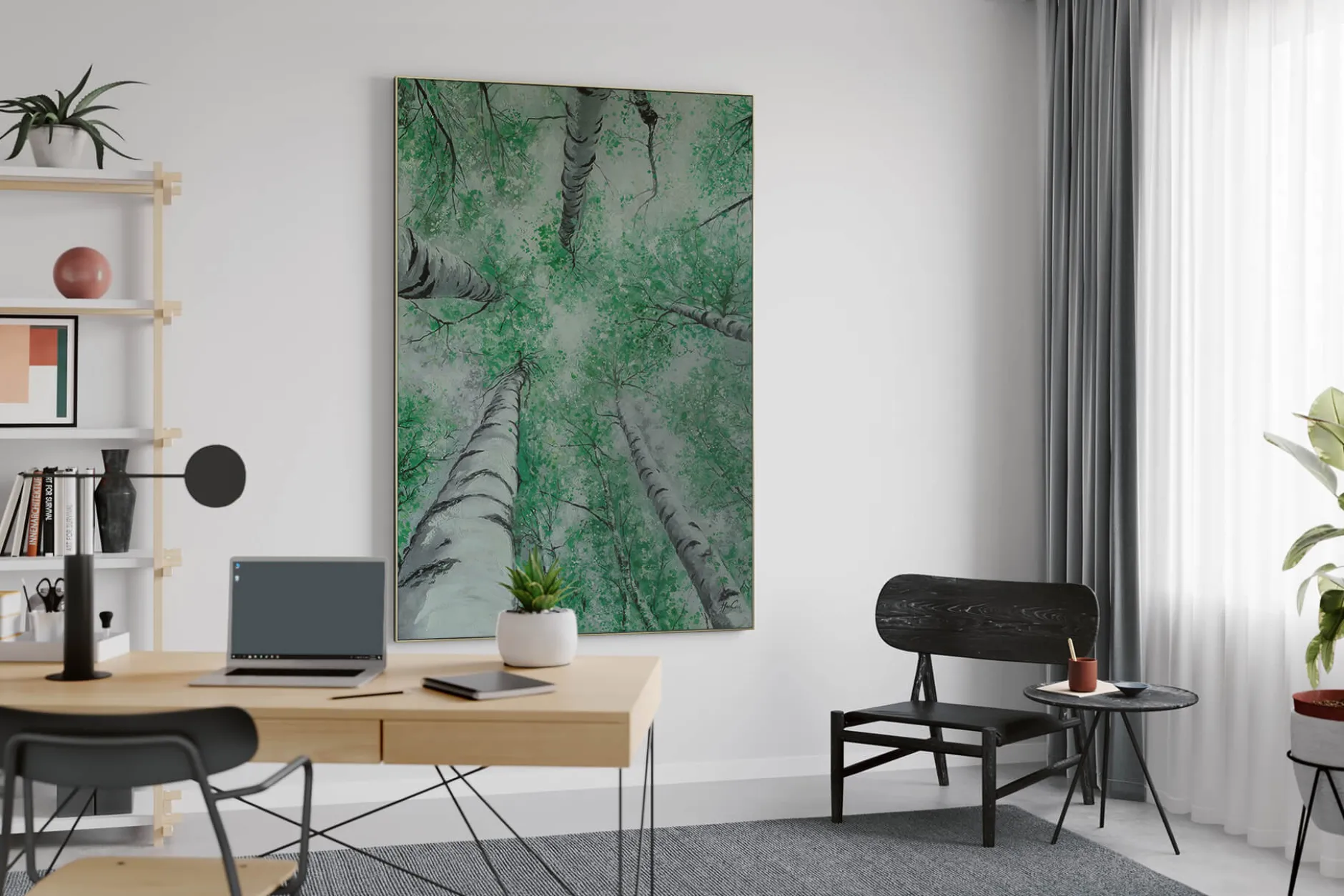 XXL Öl Gemälde 'Birch Tree Canopy' | Handgemaltes Unikat