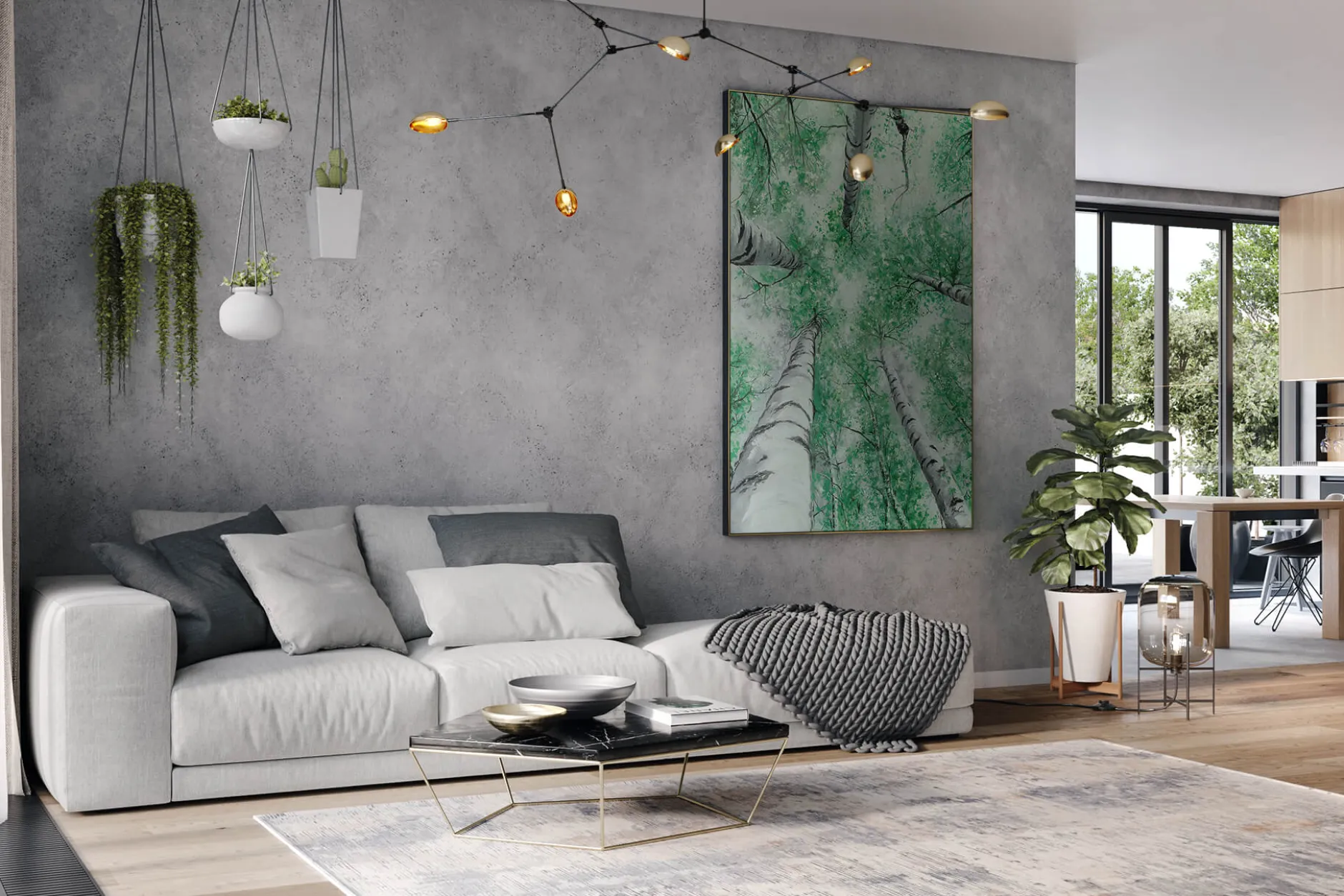 XXL Öl Gemälde 'Birch Tree Canopy' | Handgemaltes Unikat