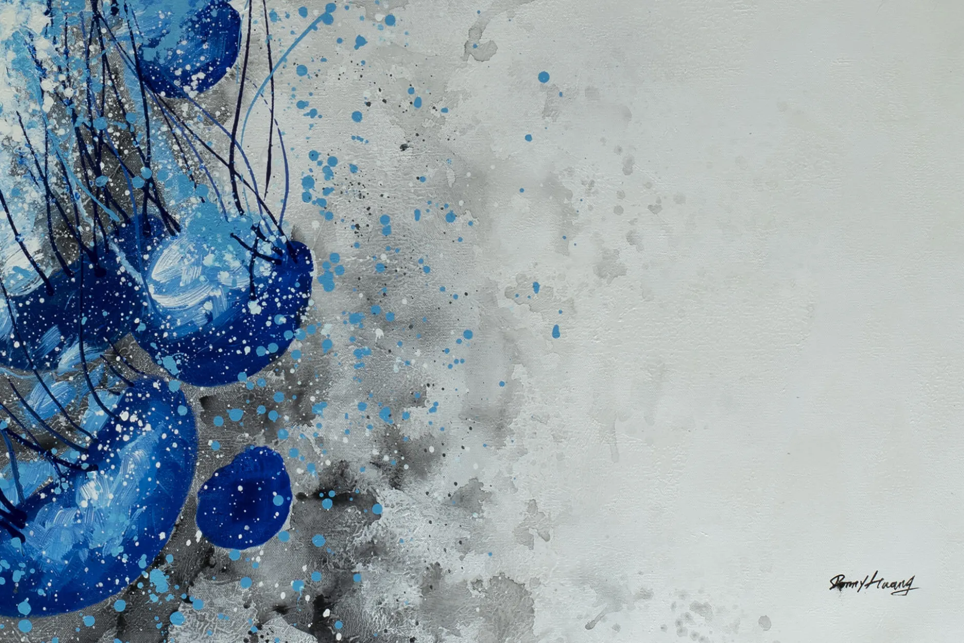 XXL Öl Gemälde 'Blauer Blumenregen' | Handgemaltes Unikat