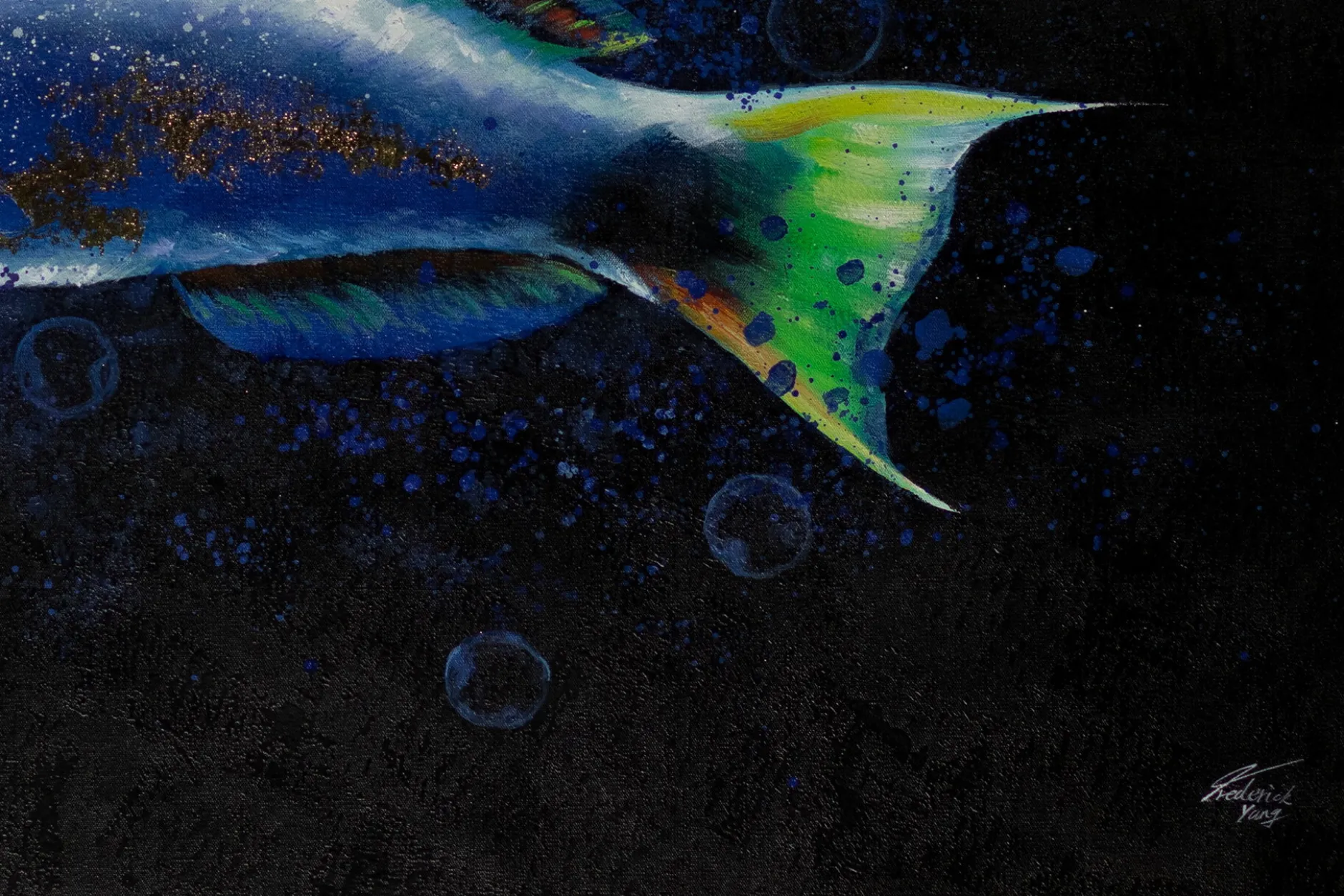 XXL Öl Gemälde 'Blaues Fischleben' | Handgemaltes Unikat