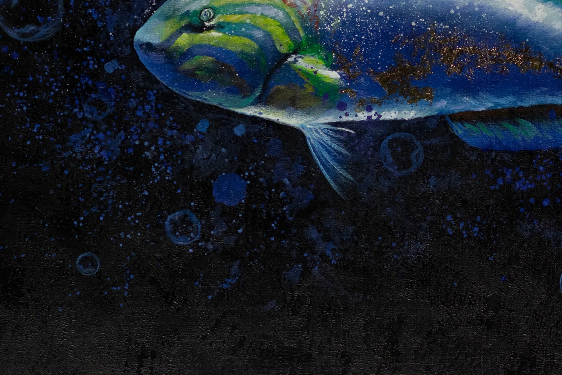 XXL Öl Gemälde 'Blaues Fischleben' | Handgemaltes Unikat