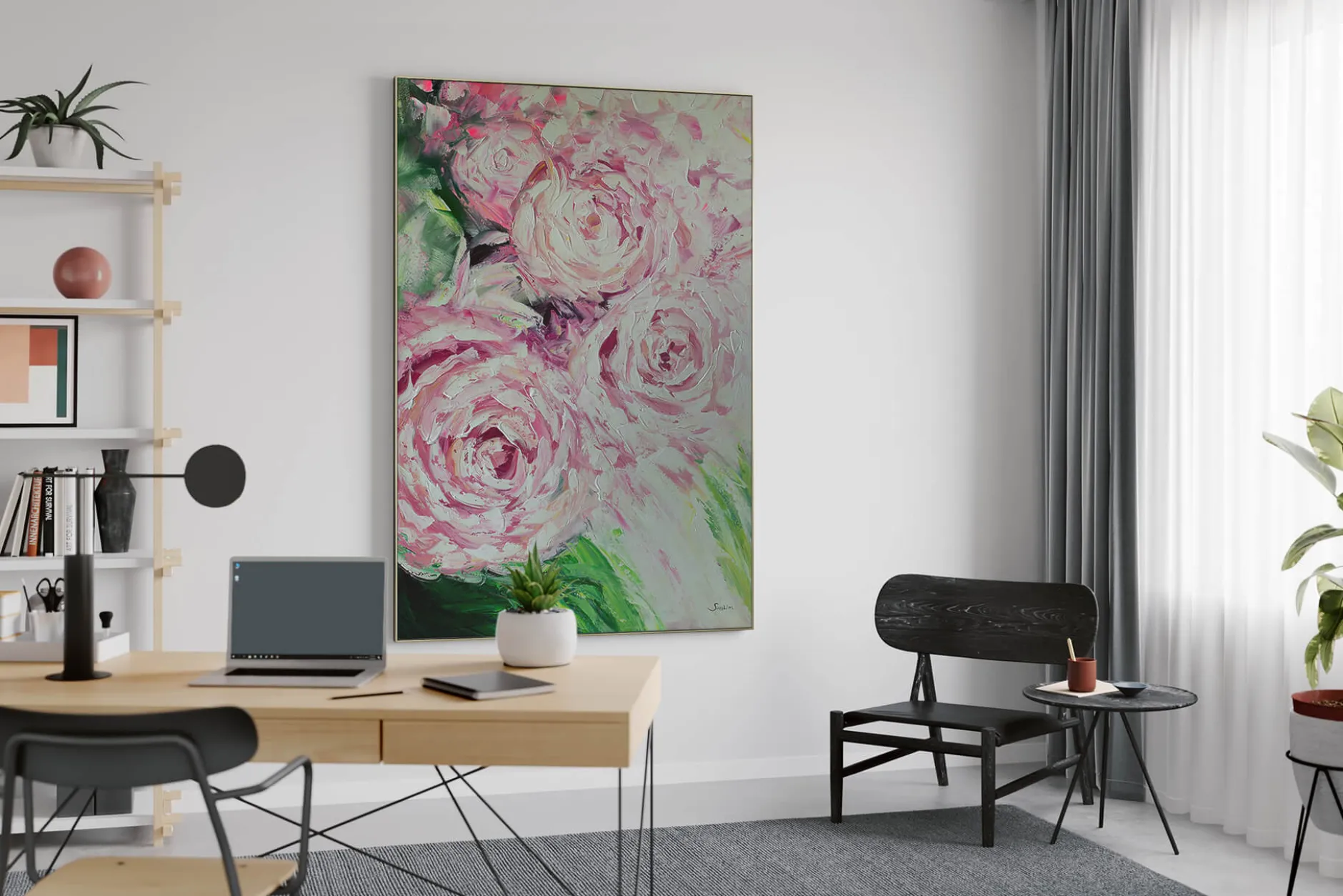 XXL Öl Gemälde 'Blossoming Rosebud' | Handgemaltes Unikat