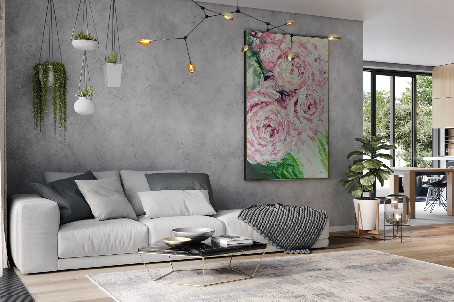 XXL Öl Gemälde 'Blossoming Rosebud' | Handgemaltes Unikat