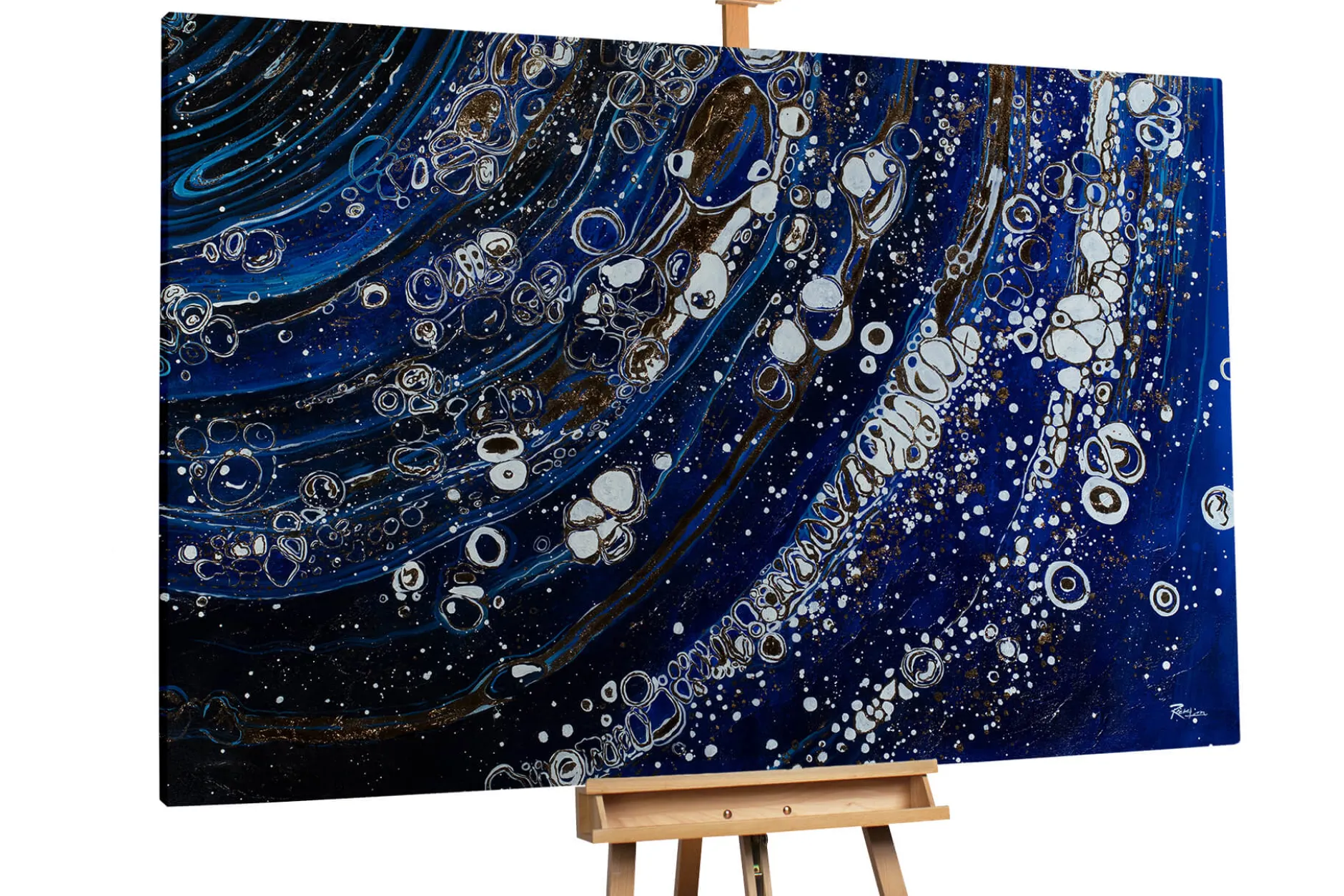 XXL Öl Gemälde 'Blue Bubbles' | Handgemaltes Unikat