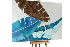 XXL Öl Gemälde 'Blue Jungle Leaves' | Handgemaltes Unikat