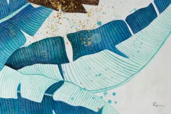 XXL Öl Gemälde 'Blue Jungle Leaves' | Handgemaltes Unikat