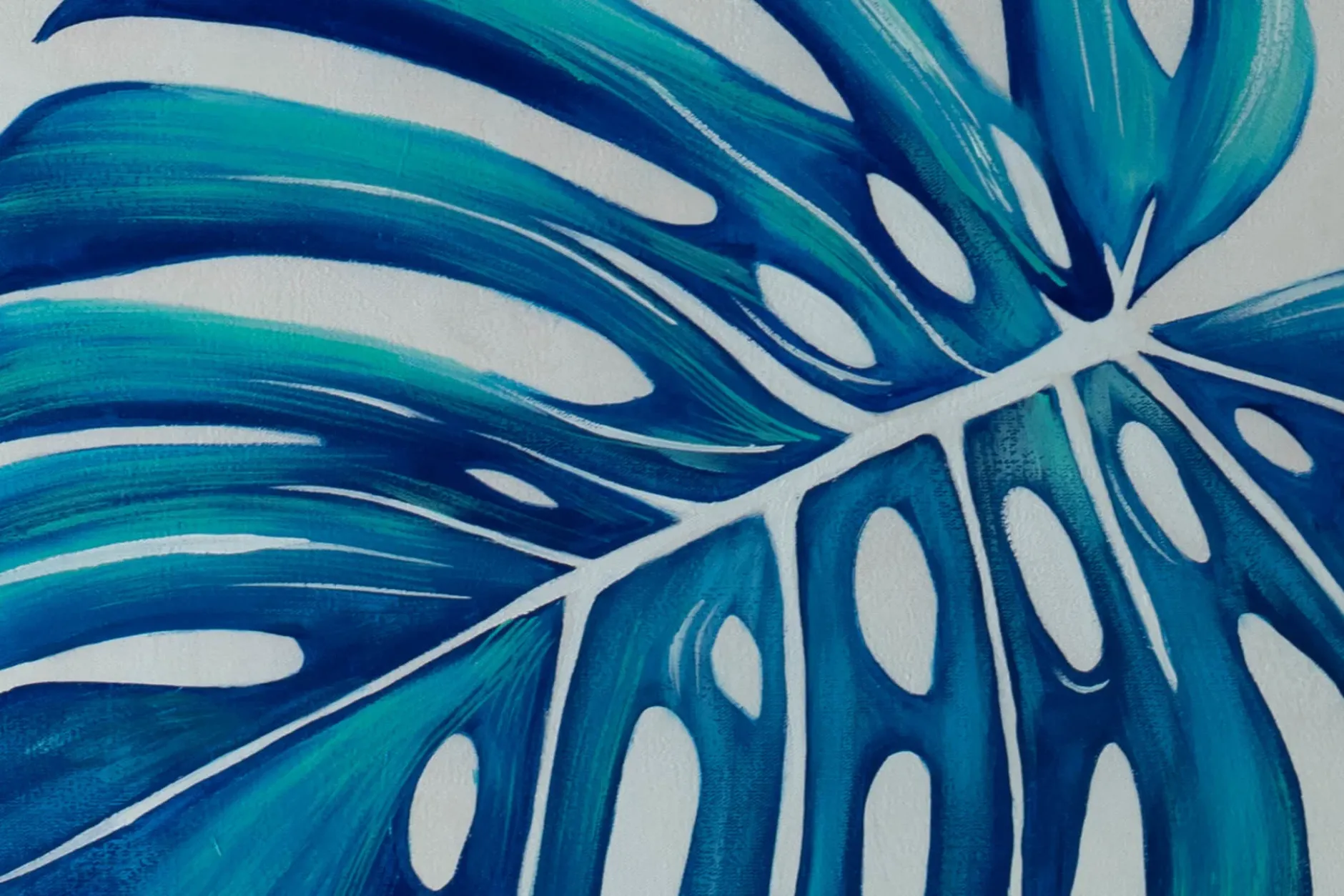 XXL Öl Gemälde 'Blue Monstera' | Handgemaltes Unikat
