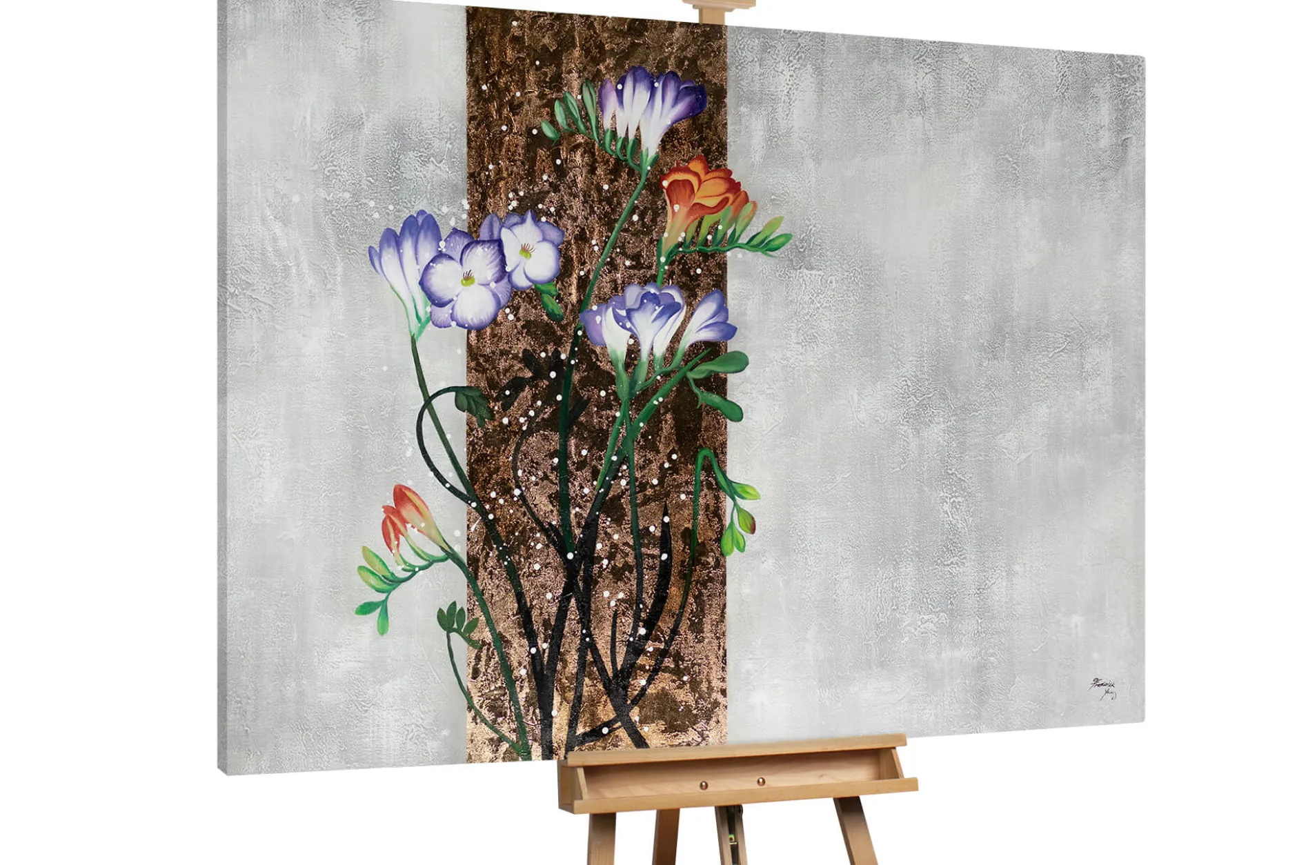 XXL Öl Gemälde 'Blumen im Regen' | Handgemaltes Unikat