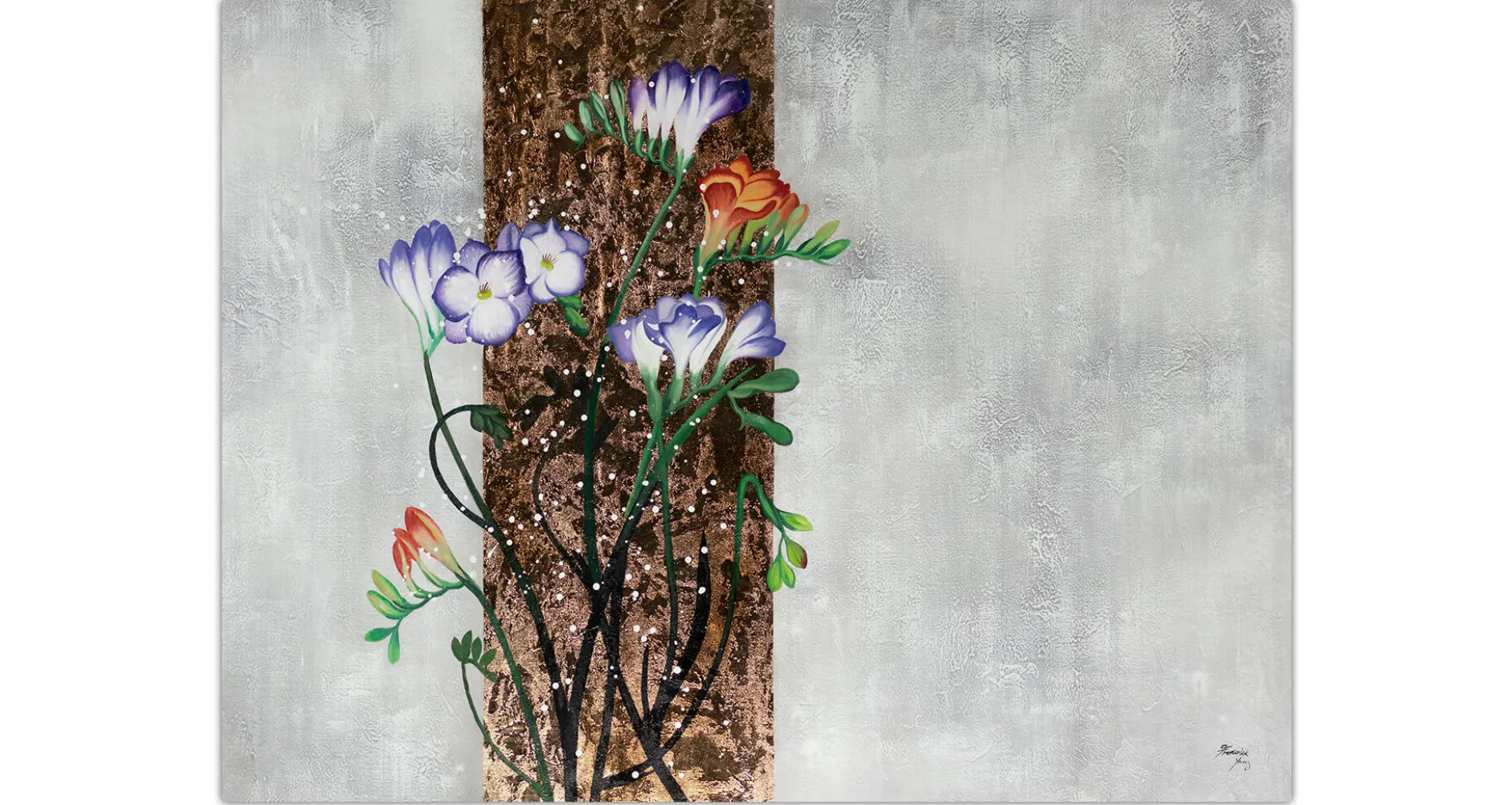 XXL Öl Gemälde 'Blumen im Regen' | Handgemaltes Unikat