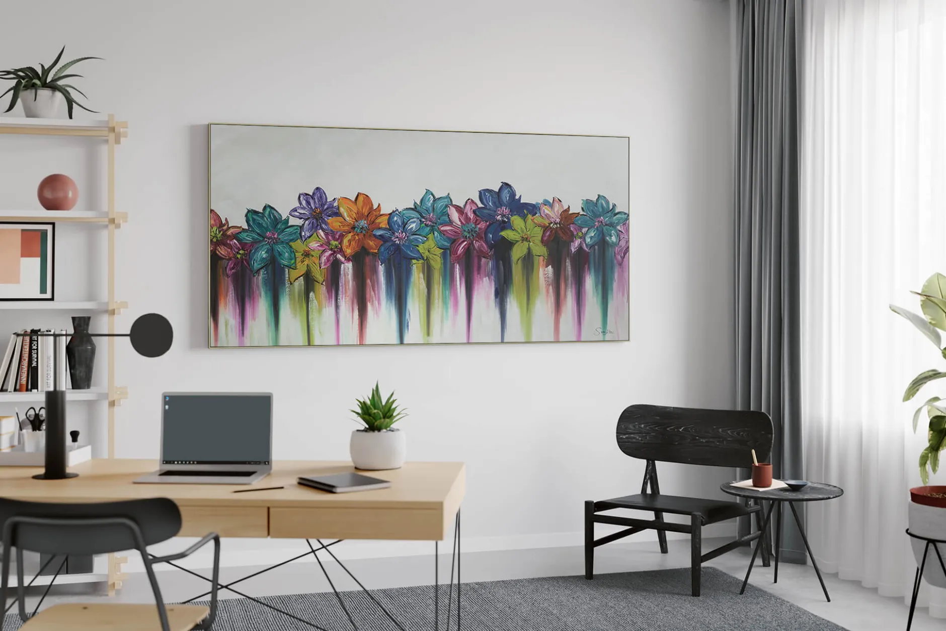 XXL Öl Gemälde 'Buntes Blumenbouquet' | Handgemaltes Unikat